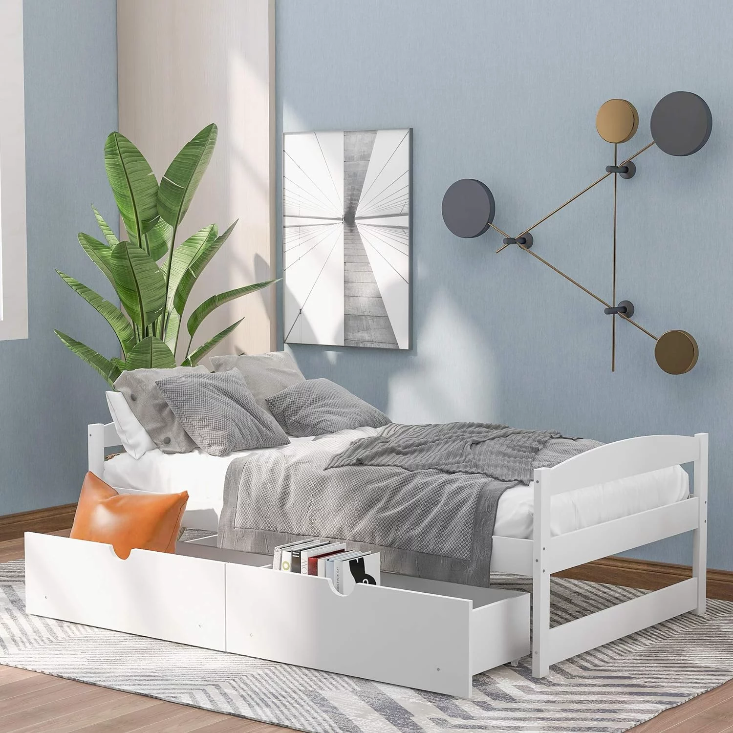 Size Daybed, Platform Bed With Drawers, Wood Bed Frame, Daybed Captains Bed For Bedroom, White