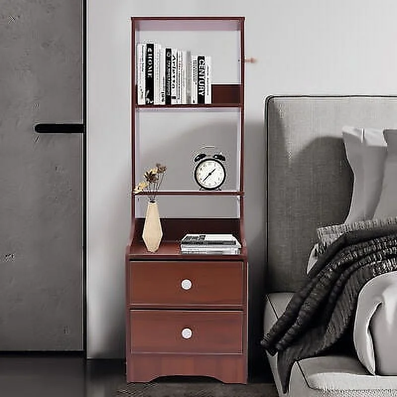 Modern Nightstand with 2 Drawers Tall Bed End Table Dresser Table for Bedroom