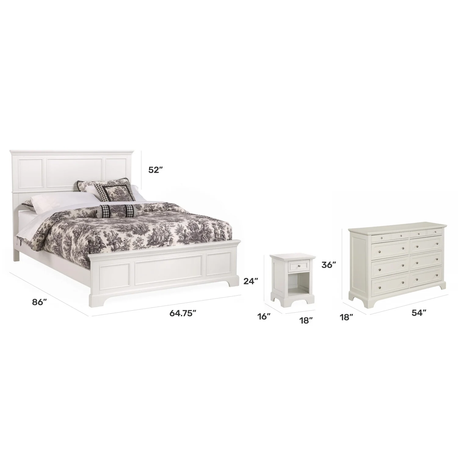 Homestyles Naples 3 PC Set with Queen Bed & Nightstand with Chest in Off White