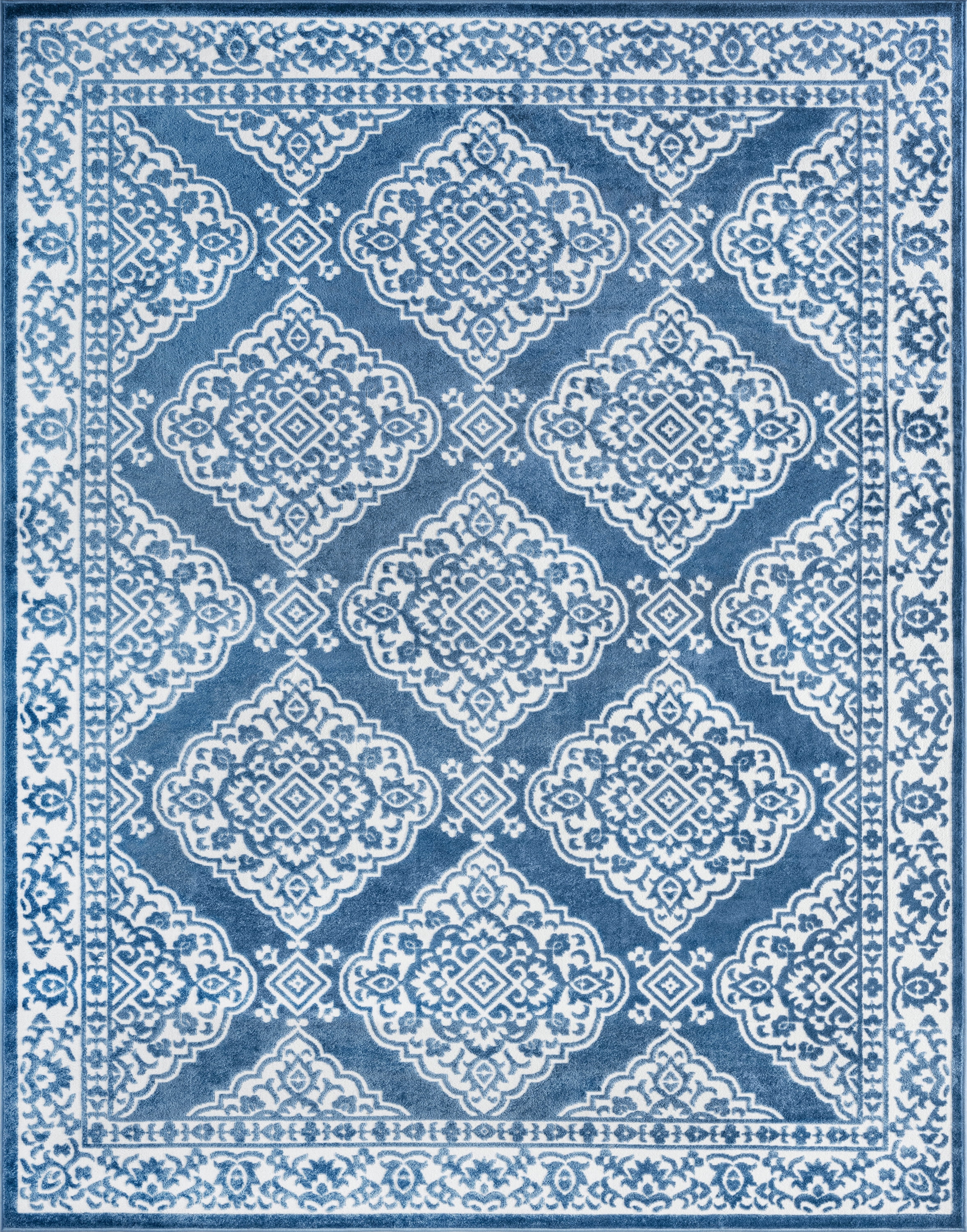 Transitional 5x8 Area Rug (5'3'' x 7'3'') Floral Blue, White Living Room Easy to Clean