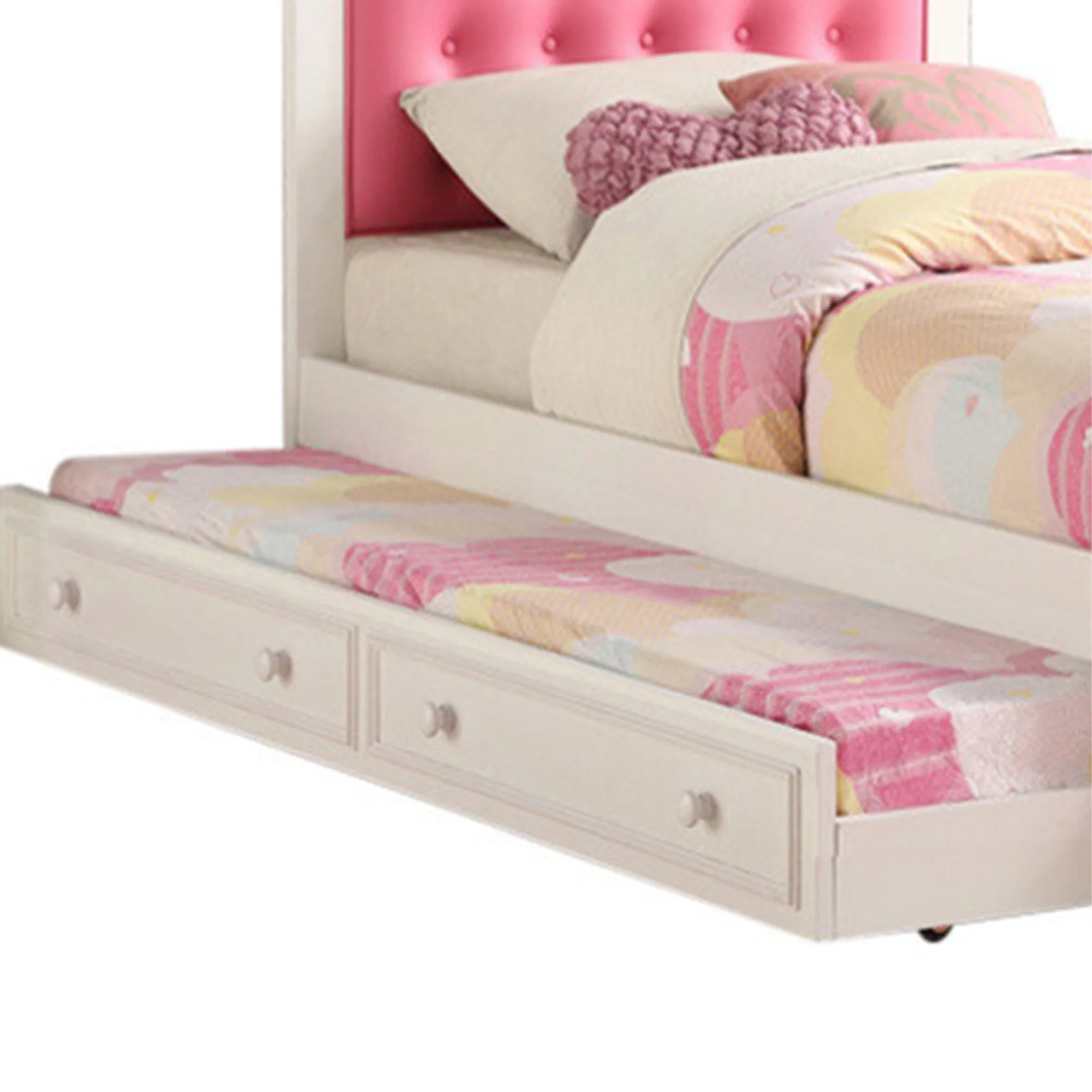 BenJara Cherub Twin Size Bed With Trundle In Black And Cherry Brown-Color:Pink & White