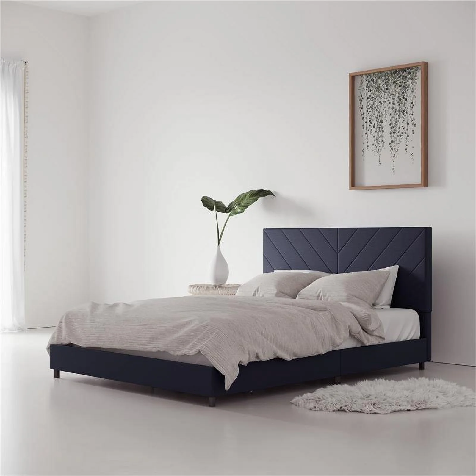 DHP Mathias Upholstered Bed with USB Dual Port Full in Navy Linen