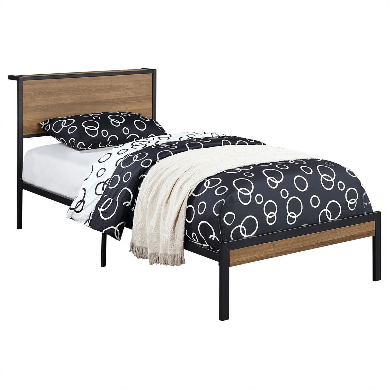 Pemberly Row Contemporary Metal Twin Platform Bed Light Oak and Black