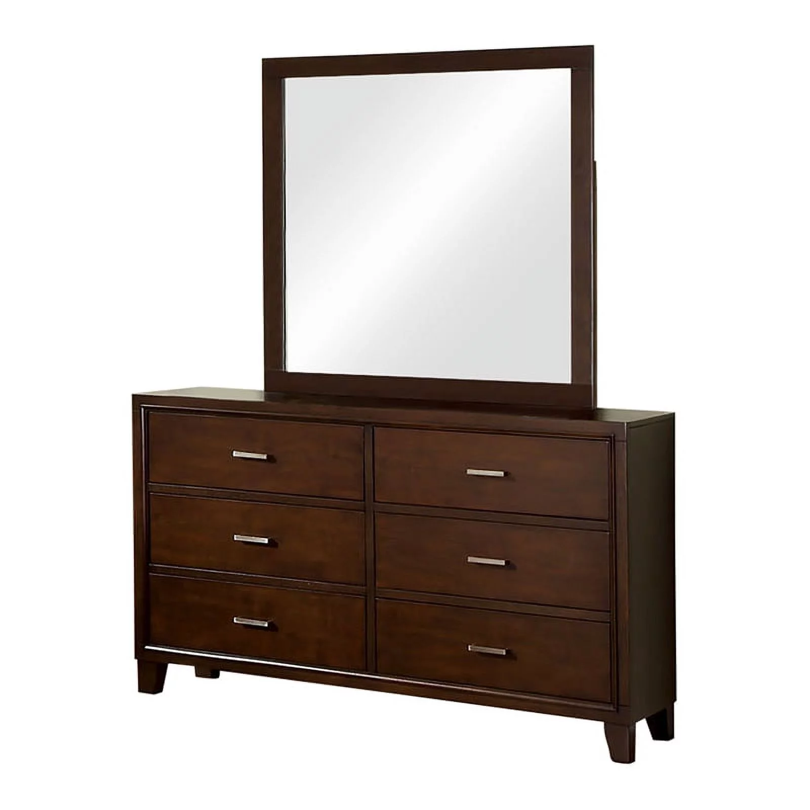 Furniture of America Sirius Wood 2-Piece Dresser and Mirror Set in Brown Cherry