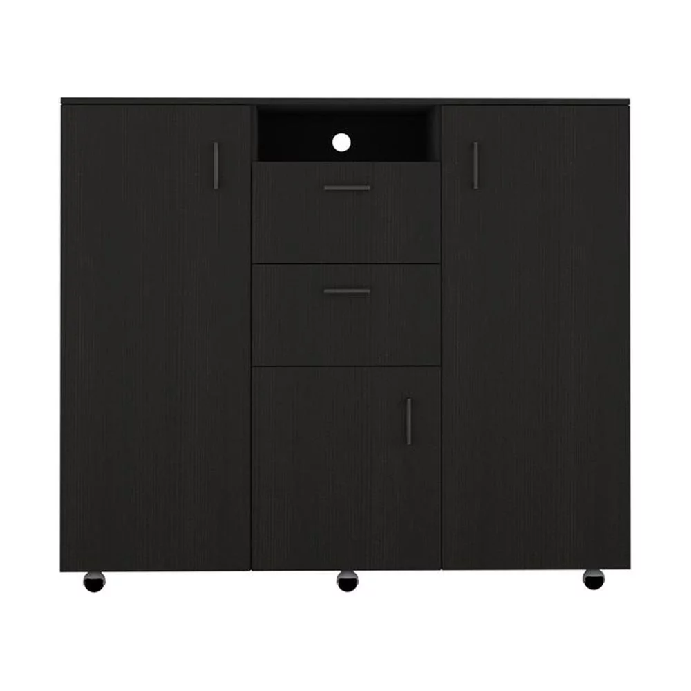 FM Furniture Sicilia Modern Wood Bedroom Dresser with Two-Door Cabinet in Black