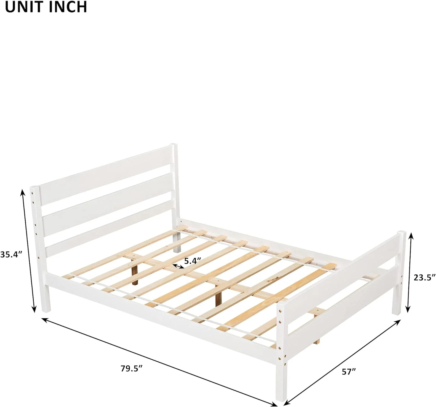 Full Bed Wih Headboard And Fooboard, Solid Wood Plaform Bed Frame (Full Size, Whie)