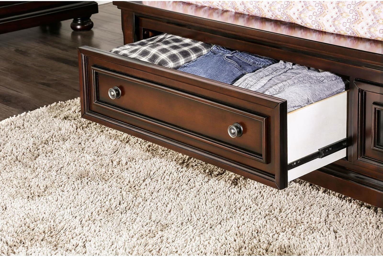 Dark Cherry Solid Wood King Bed w/Storage Drawers FOA CM7683-EK Northville