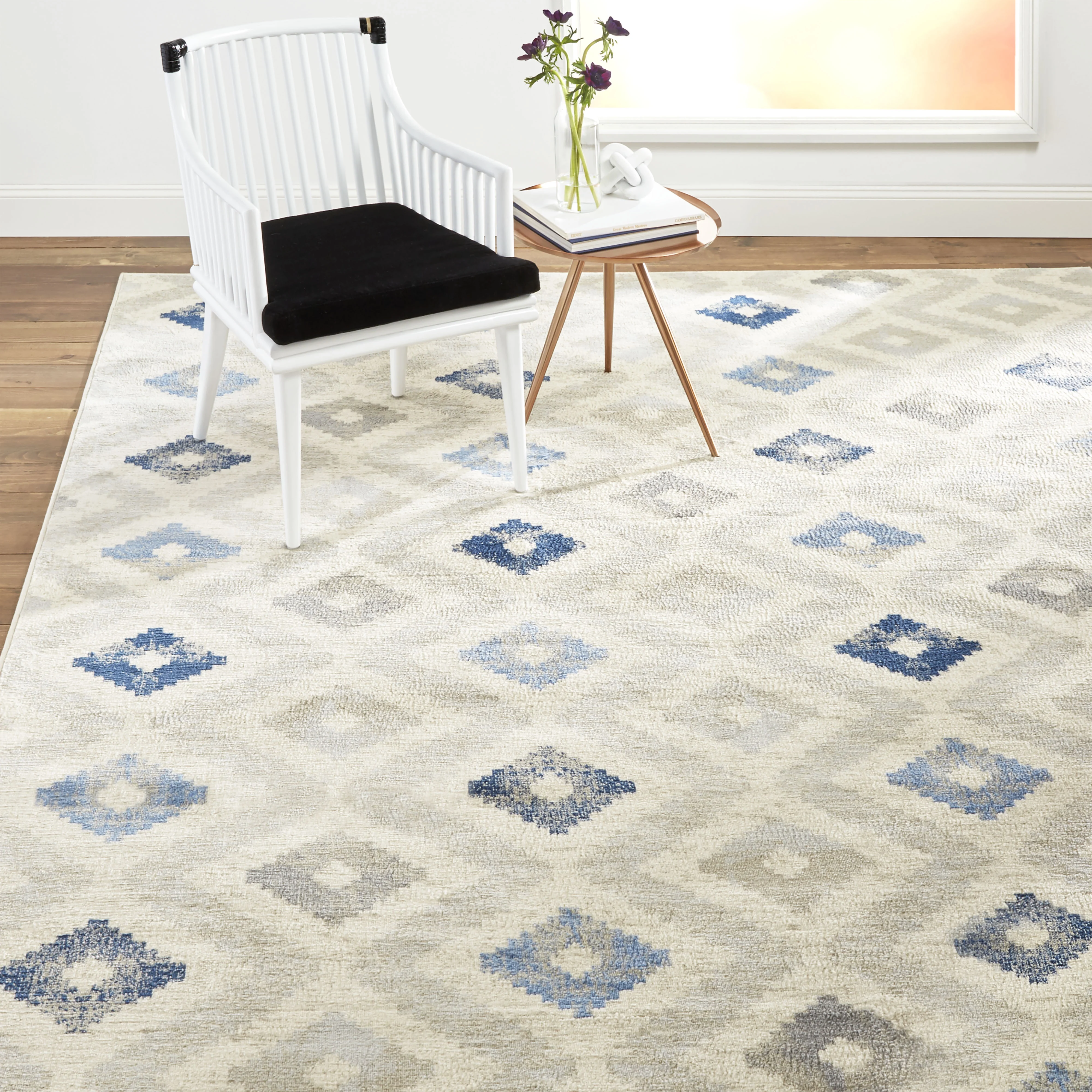 Home Dynamix Melrose Maritza Bohemian Zigzag Diamond Area Rug, Ivory/Blue, 9'2