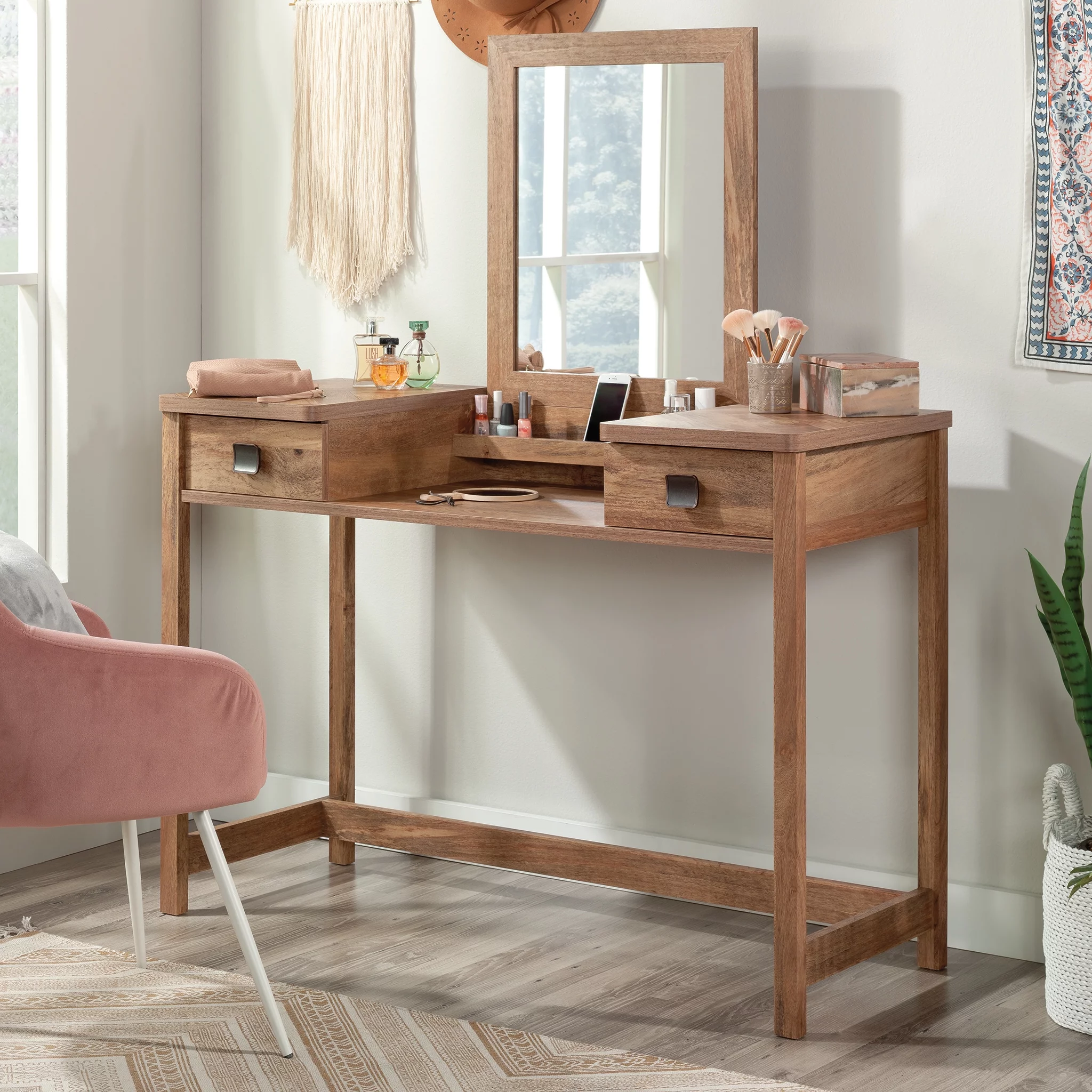 Sauder Cannery Bridge Bedroom Vanity with Mirror, Sindoori Mango Finish