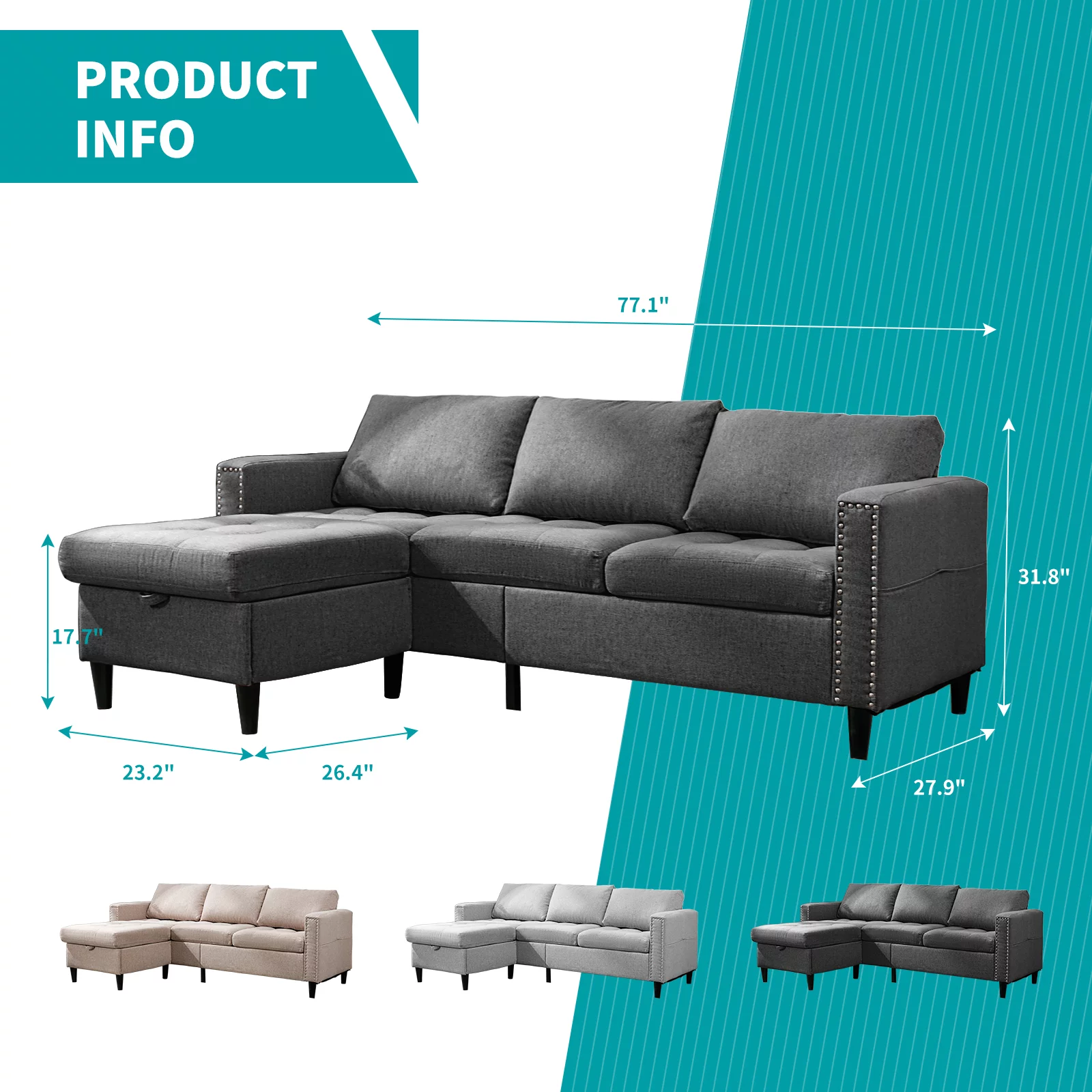 BALUS Sectional Sofa, L Shaped Modular Sectional Sofa with Flexible Storage Ottoman Chaise, Modern Sofa Couches, Living Room Furniture Set, Small Place Couch - Dark Grey