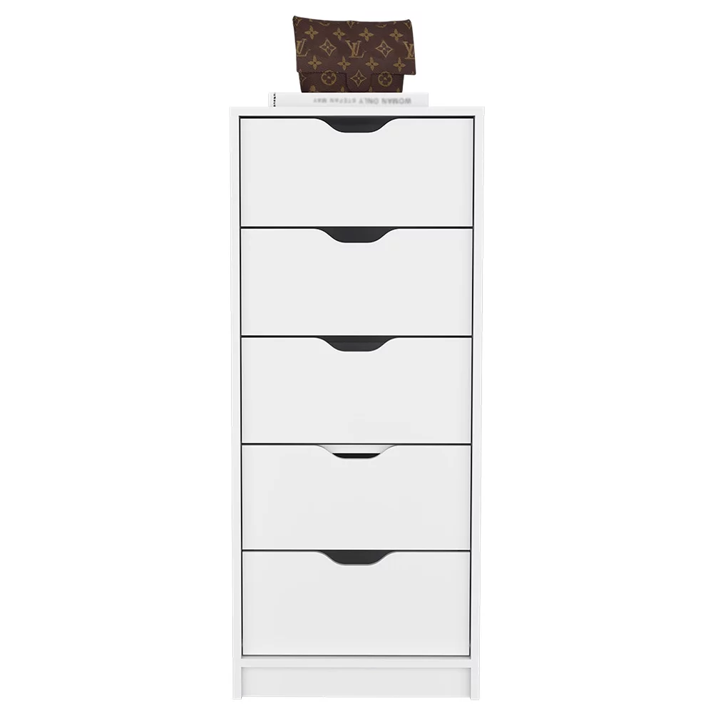 CoSoTower Dresser Kamran, Five Drawer Narrows, White Finish