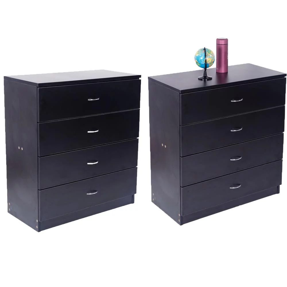 Ktaxon Drawer Dresser Chest of 4-Drawer,Bedroom Nightstand Beside Table,End Table with Large Storage space,MDF Wood Black