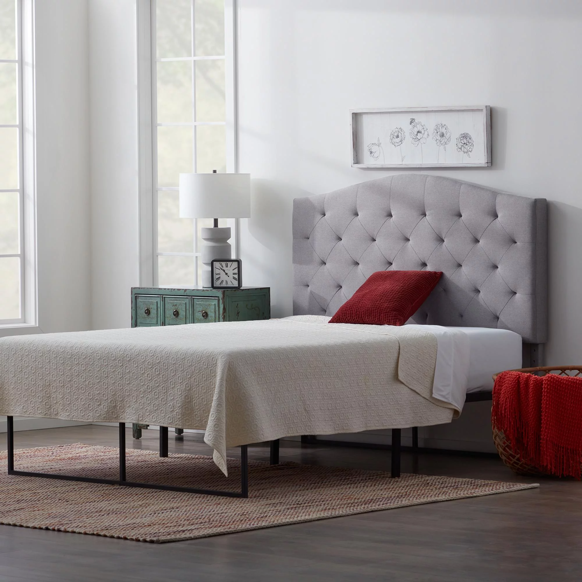 Rest Haven Hillboro Curved Edge Upholstered Headboard, King, Gray