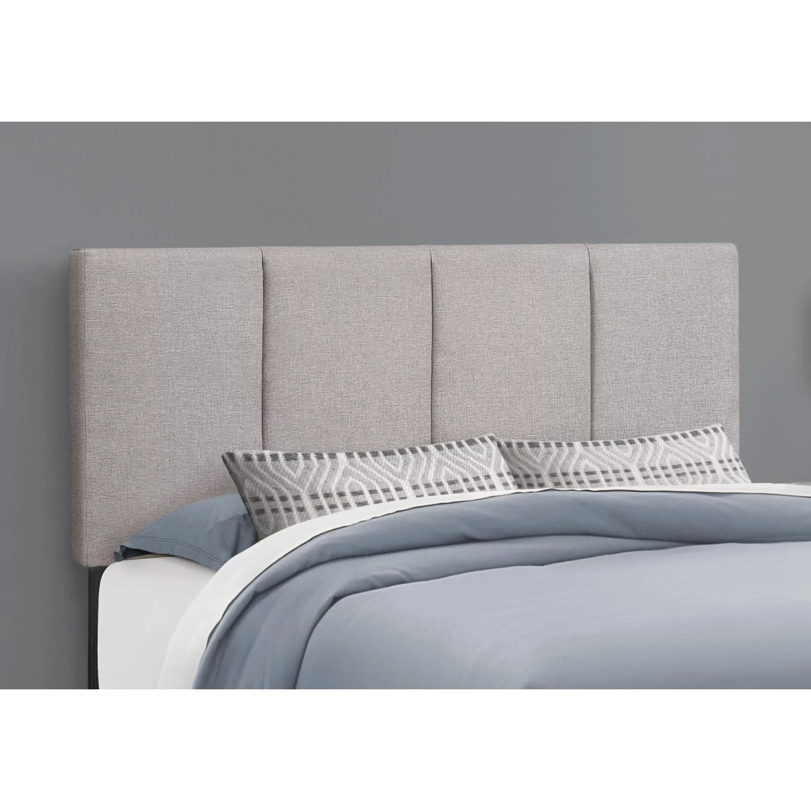 Monarch Specialties Queen Size, Gray Linen Bed with Black Wood Legs