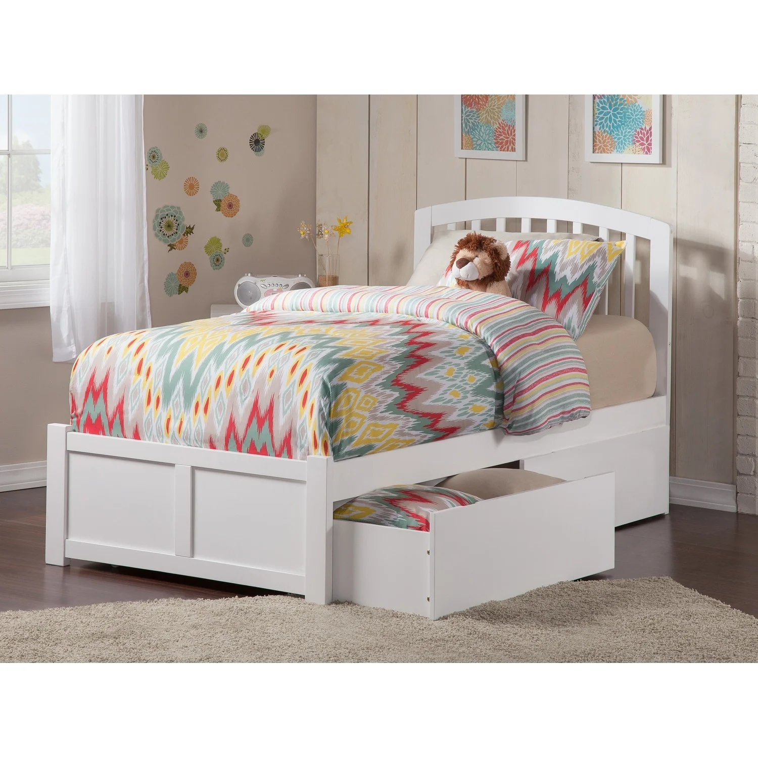 AFI Richmond Twin Platform Bed with Footboard and 2 Drawers in White