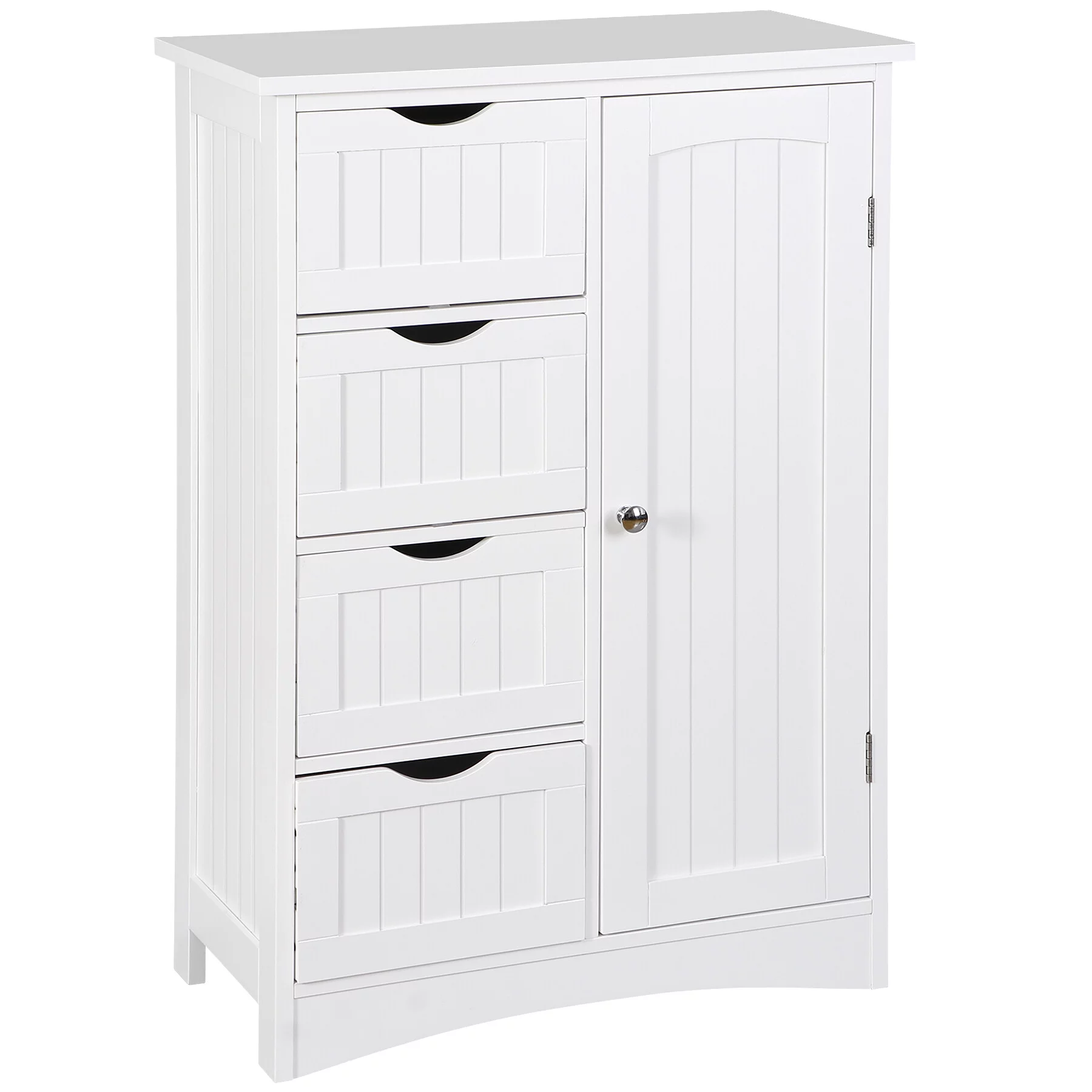 HomGarden Bathroom Floor Cabinet Kitchen Side Storage Organizer W/ 4 Drawers & 1 Cupboard, White
