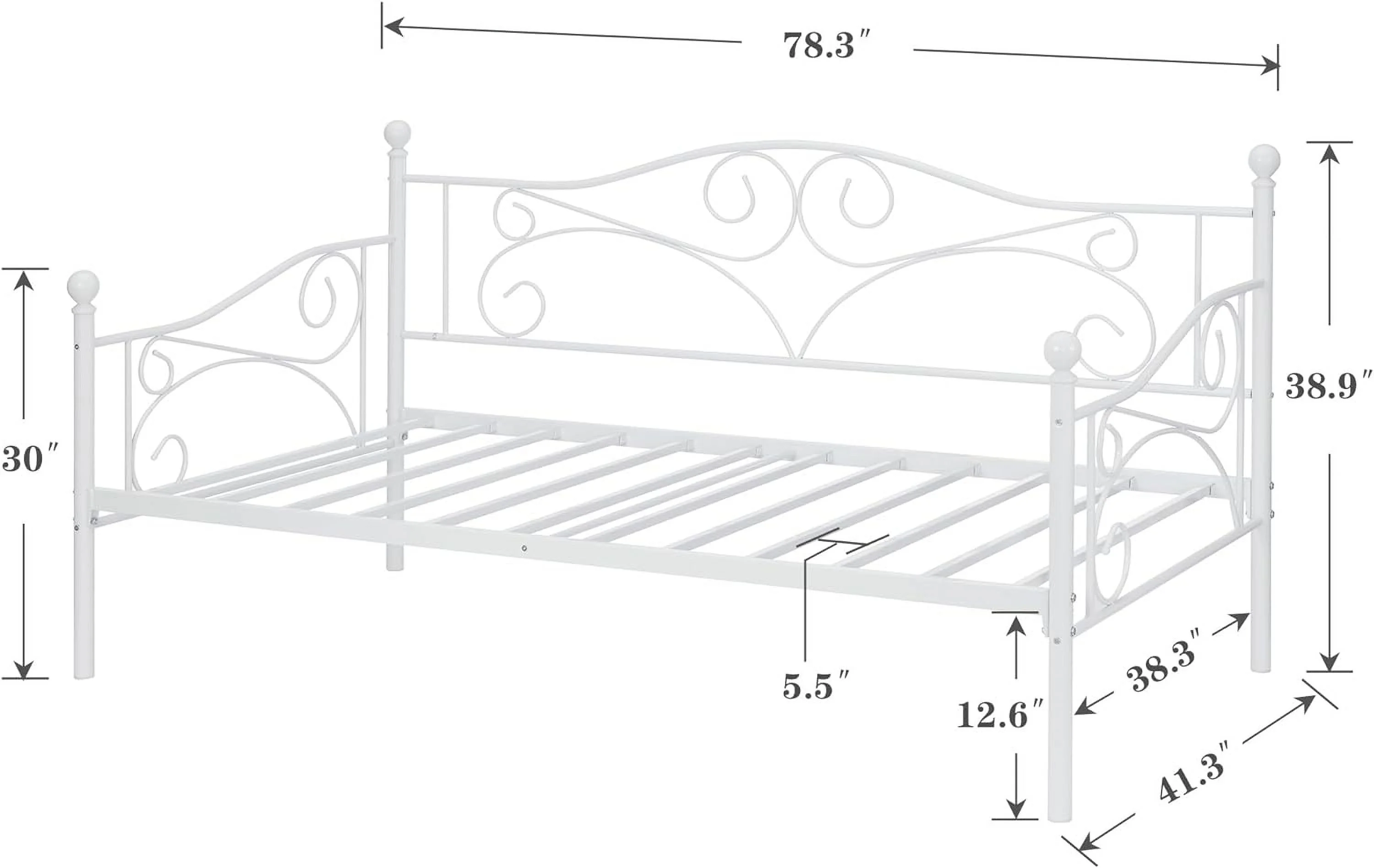 YGDU Daybed, Metal Twin Bed Frame with Headboard, Heavy Duty Steel Slats Support for Living Room Bedroom Guest Room, Easy Assembly