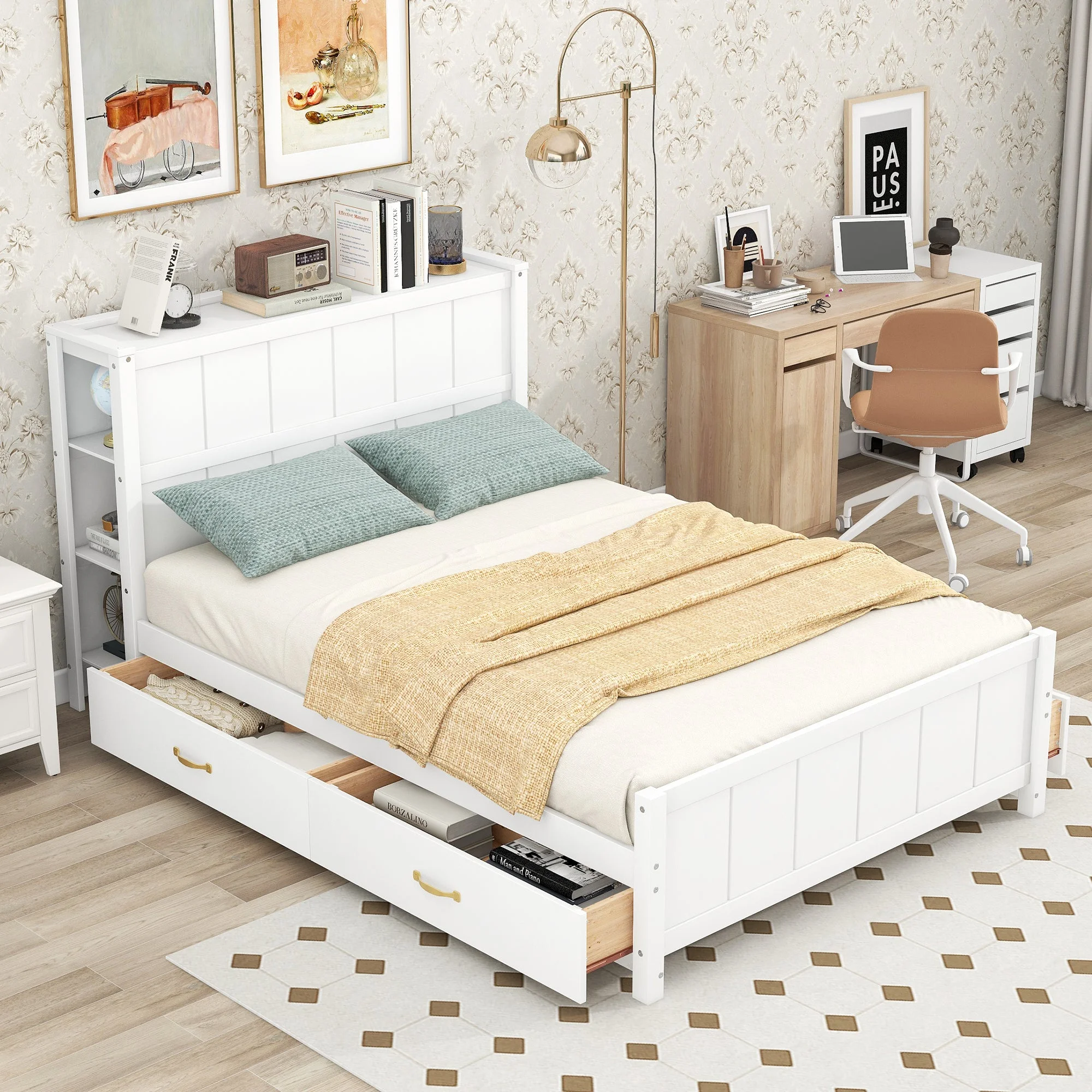 Zeal Full Size Platform Bed w Storage - White