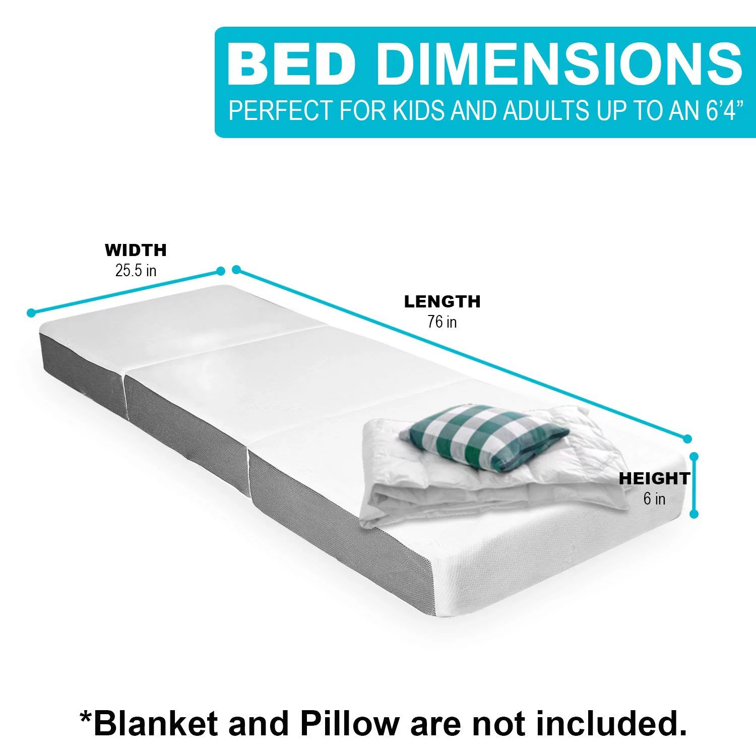 Samay 6 Inch Tri Folding Foam Mattress - Includes Waterproof Mattress Protector and Washable Cover