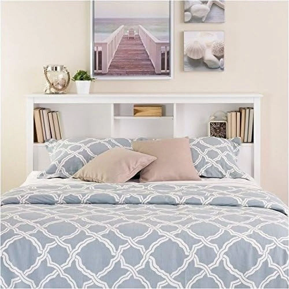 Modern Wood Full Queen Bookcase Headboard In White