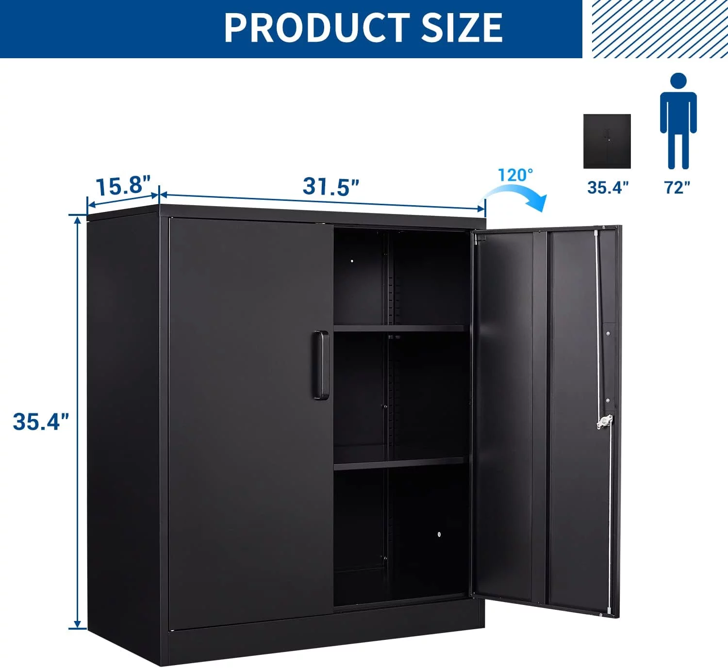 STANI Metal Storage Cabinet with Locking Doors, Lockable Steel Cabinet with Doors and Shelves, Black Metal Cabinet with Lock for Garage, Office, Home. School, Shop