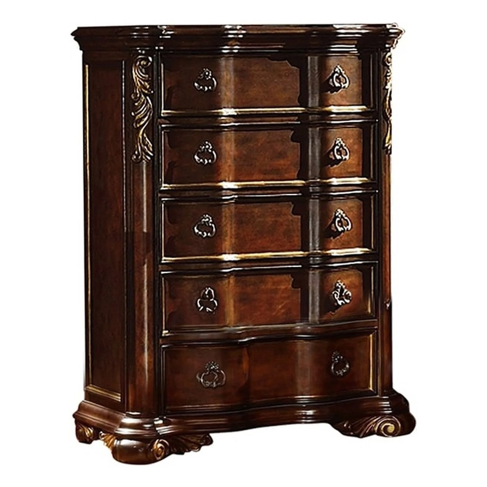 Bella Traditional Style 5-Drawer Chest Made with Wood in Dark Walnut
