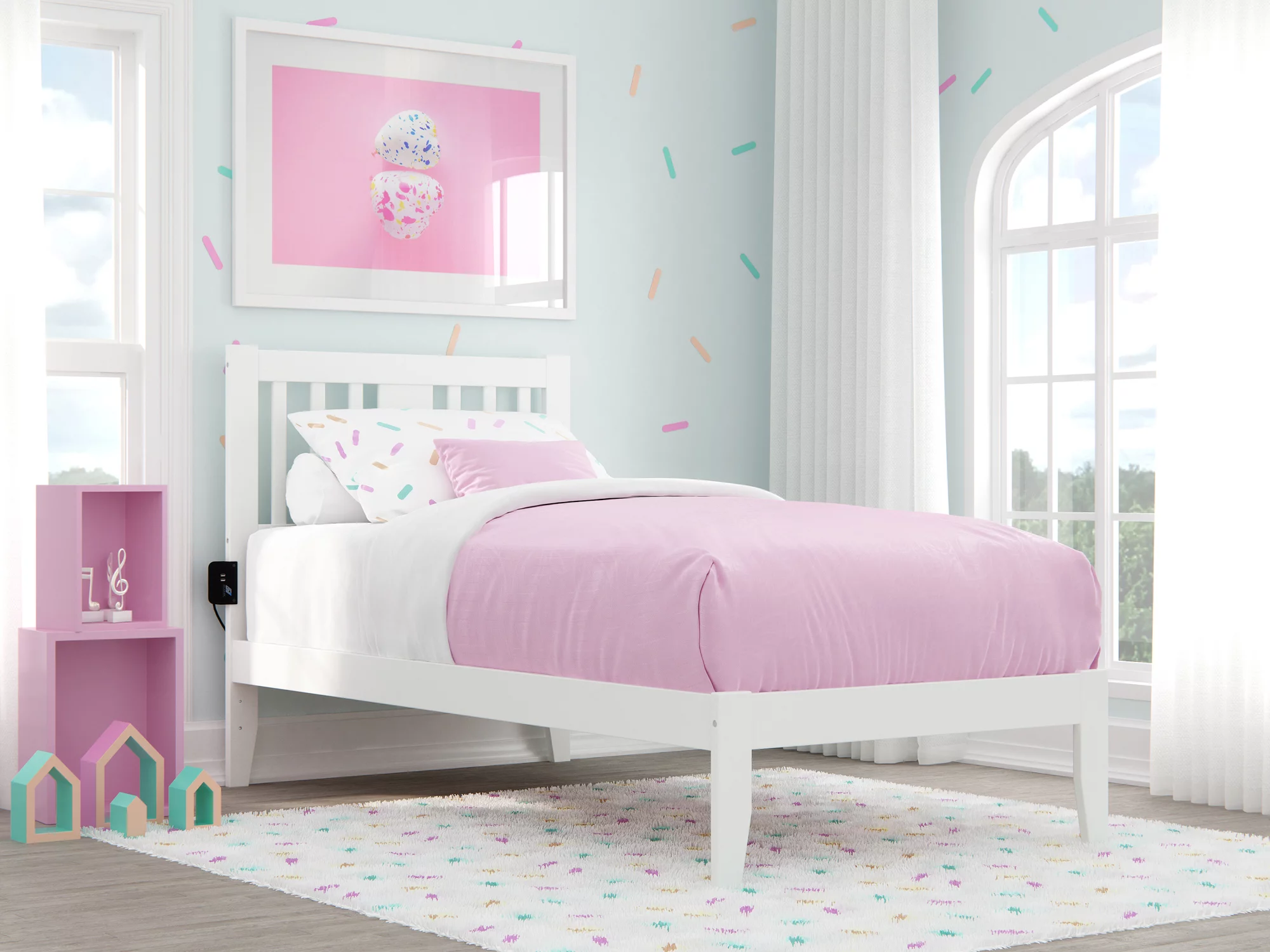 Tahoe Twin Bed with USB Turbo Charger in White