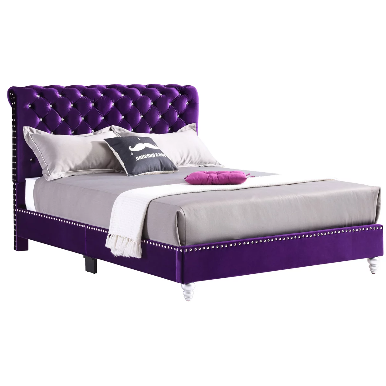 Home Bedroom Furniture Maxx Purple Tufted Upholstered Full Panel Bed