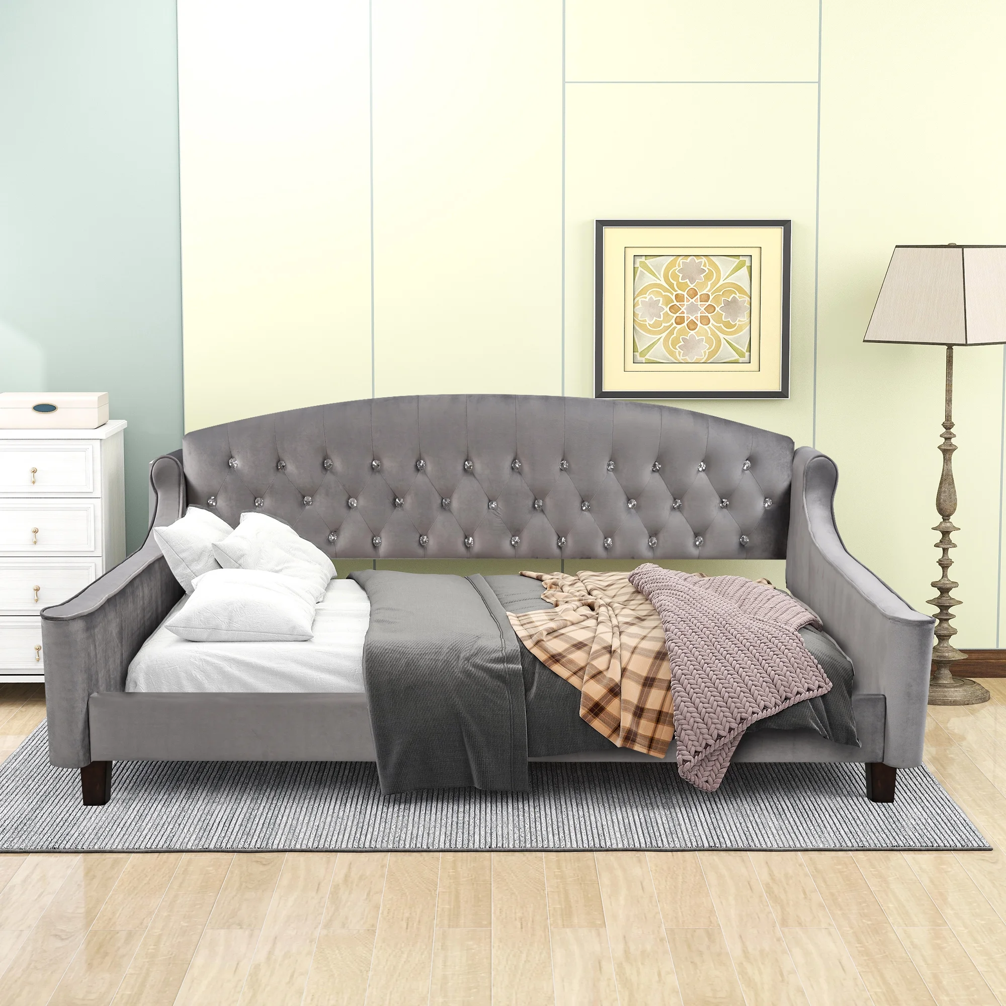 Modern Luxury Tufted Button Sofa Bed Medieval Comfort Double Bed Can Be Matched With Many Home Decor Styles Double Sofa Suitable For Bedroom Living Room Guest Room