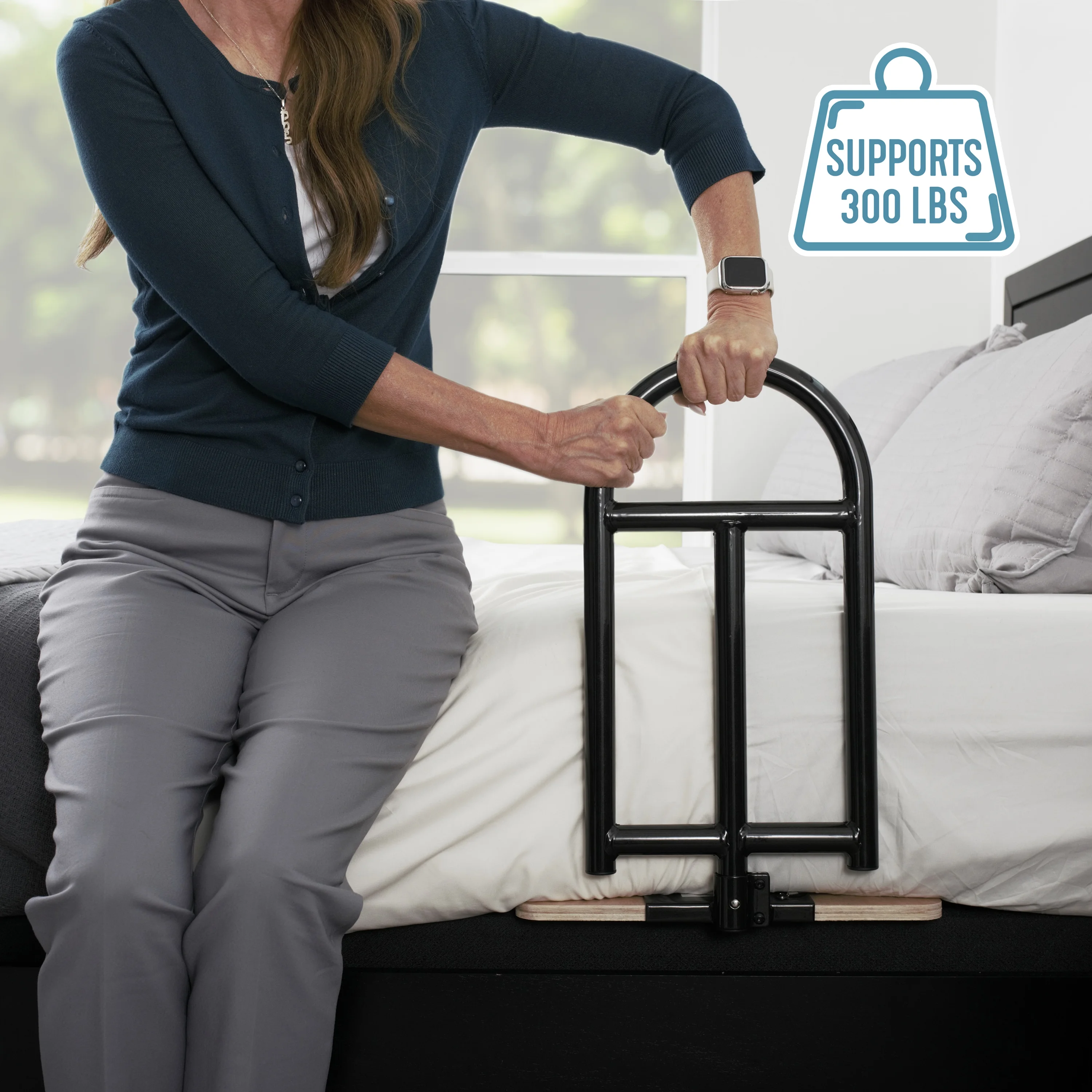 Stander Bed Cane Safety Assist Bar for Seniors, Bed Rail and Pouch