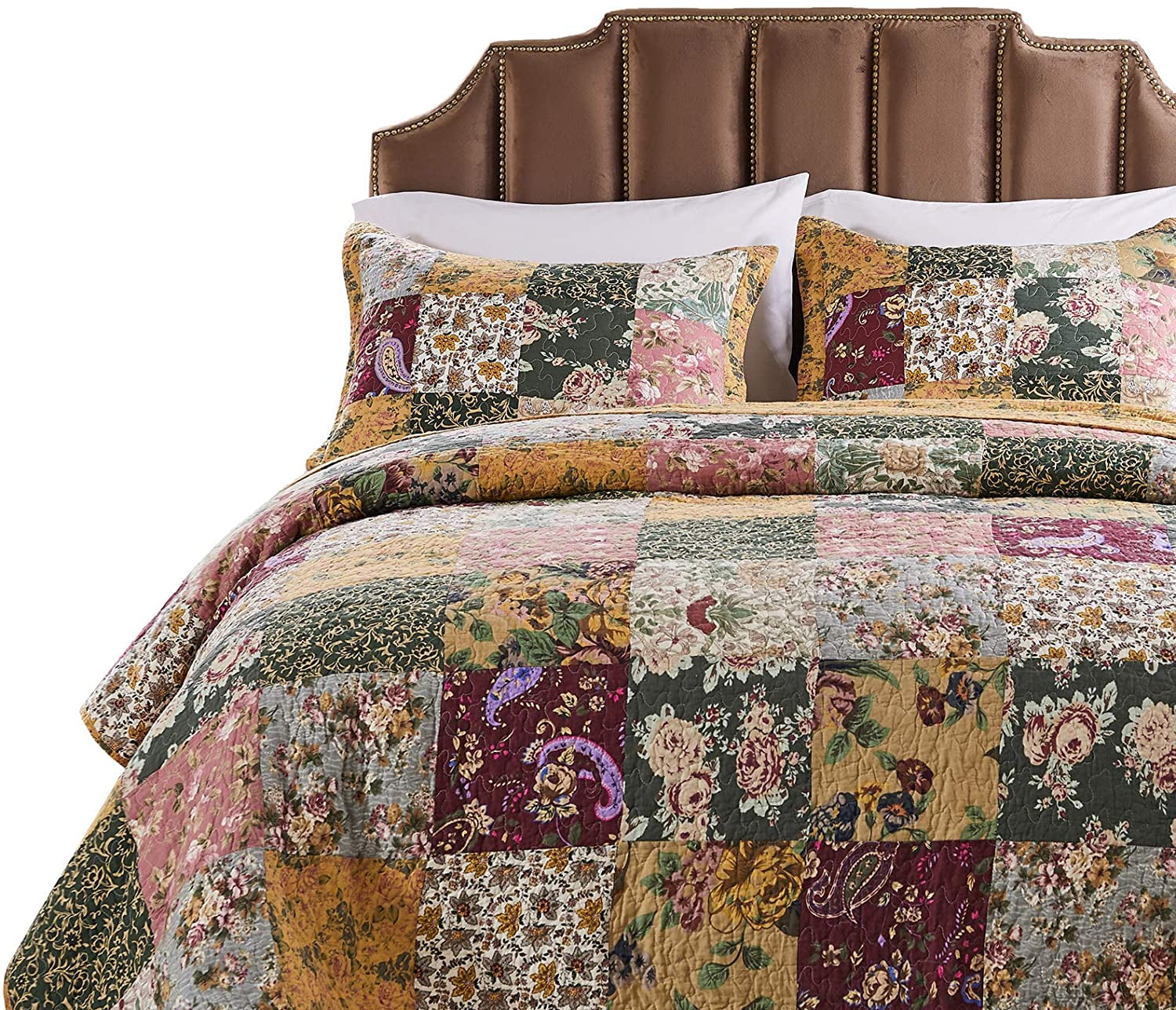 Global Trends Antique Chic Reversible Authentic Patchwork Cotton Bedspread Set, 3-Piece Queen