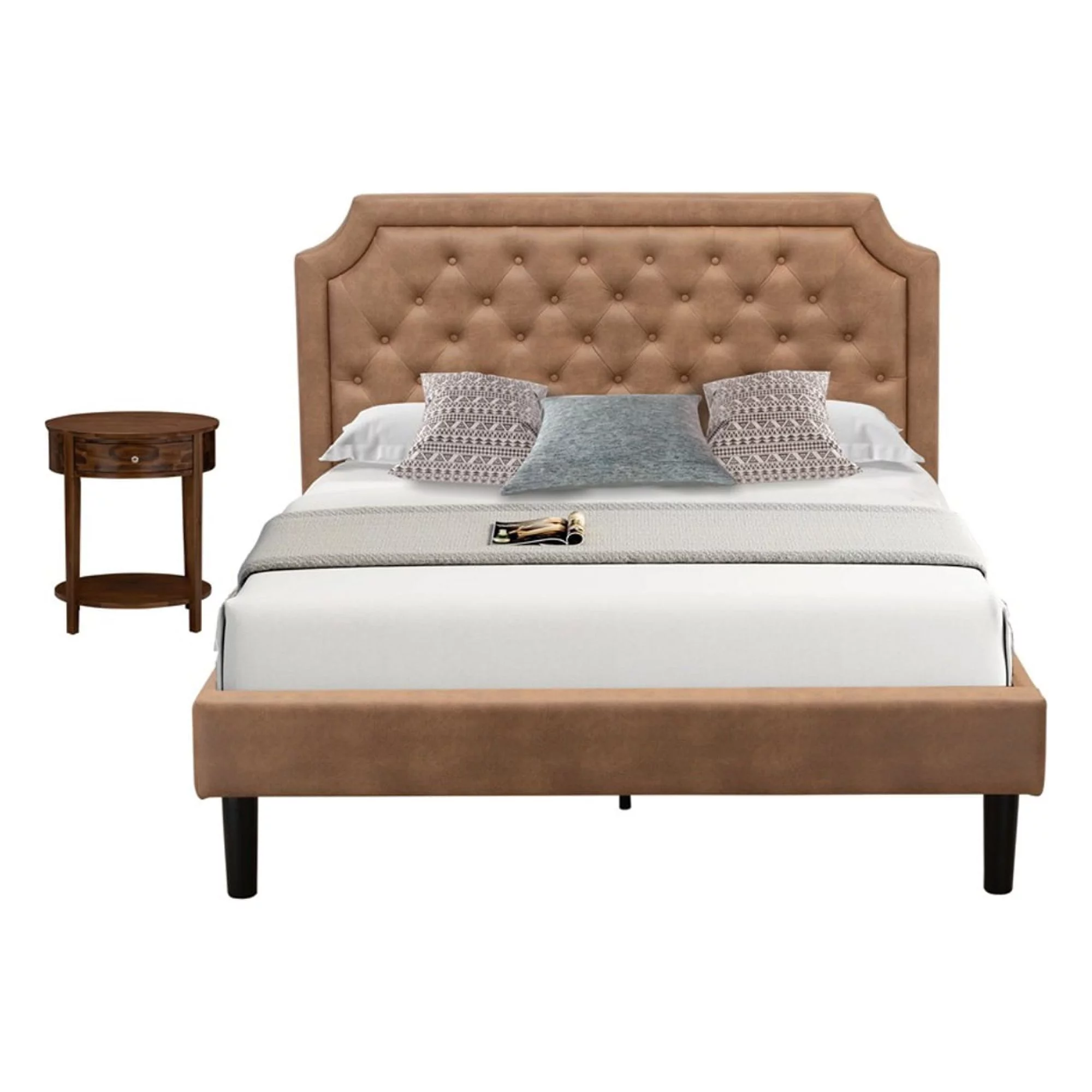 East West Furniture Granbury 2 Pieces Wooden Queen Bedroom Set in Brown/Walnut