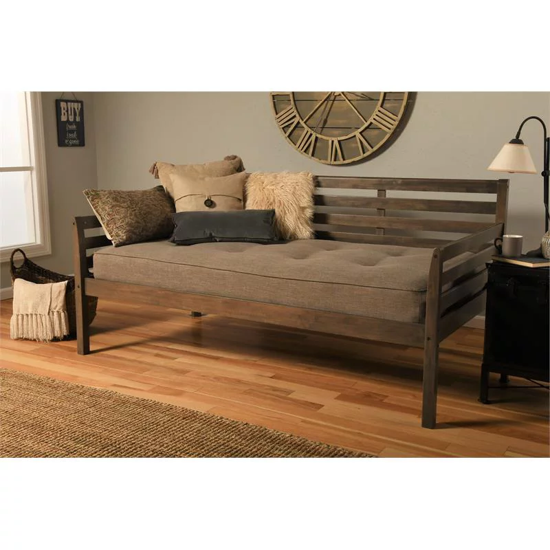 Pemberly Row Daybed in Rustic Walnut Finish with Linen Stone Mattress