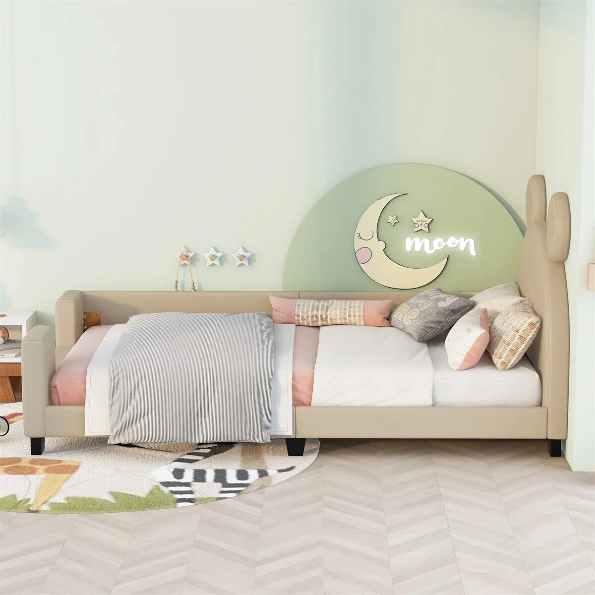 MERAX  Twin Upholstered Daybed with Cartoon Ears Shaped Headboard Grey