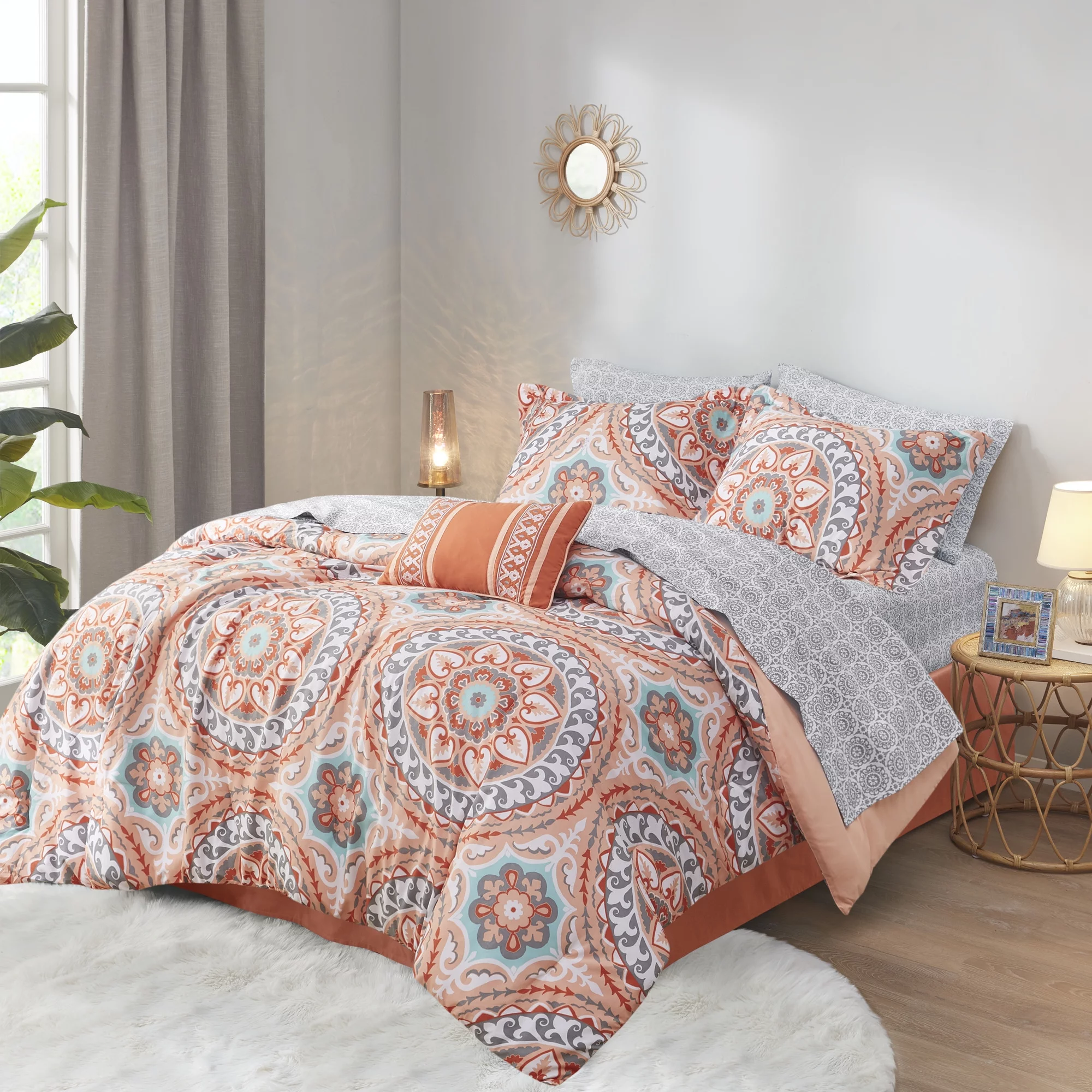 Home Essence Nepal Bed in a Bag Comforter Bedding Set, Orange, Twin-XL