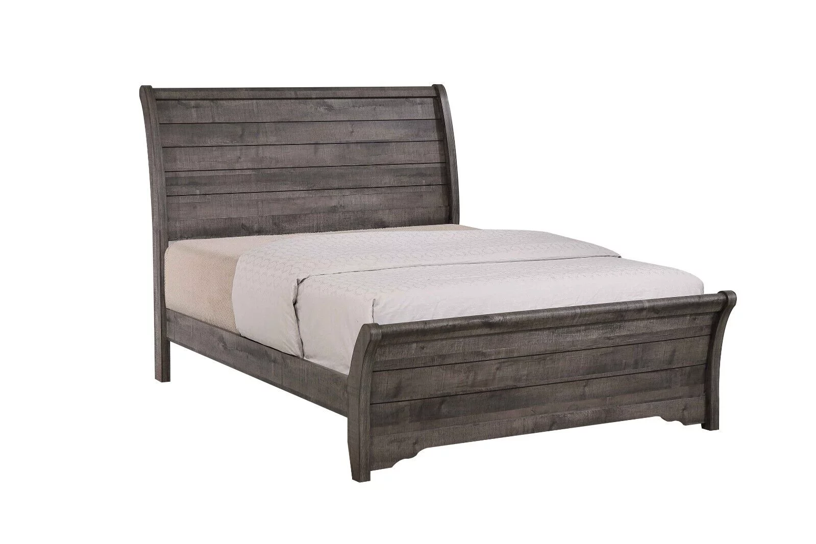 3Pc Rustic Gray Finish Queen Size Bed Chest Nightstand Set Solid Wood Bedroom Furniture