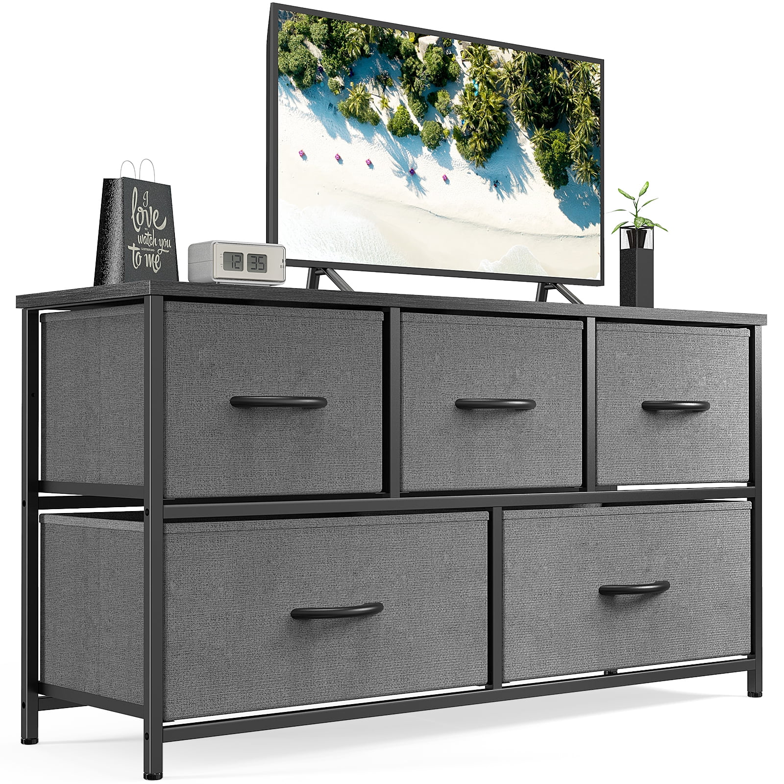CoSoTower Dresser for Bedroom Storage Drawers Fabric Storage Tower with 5 Drawers, Chest of Drawers with Fabric Bins