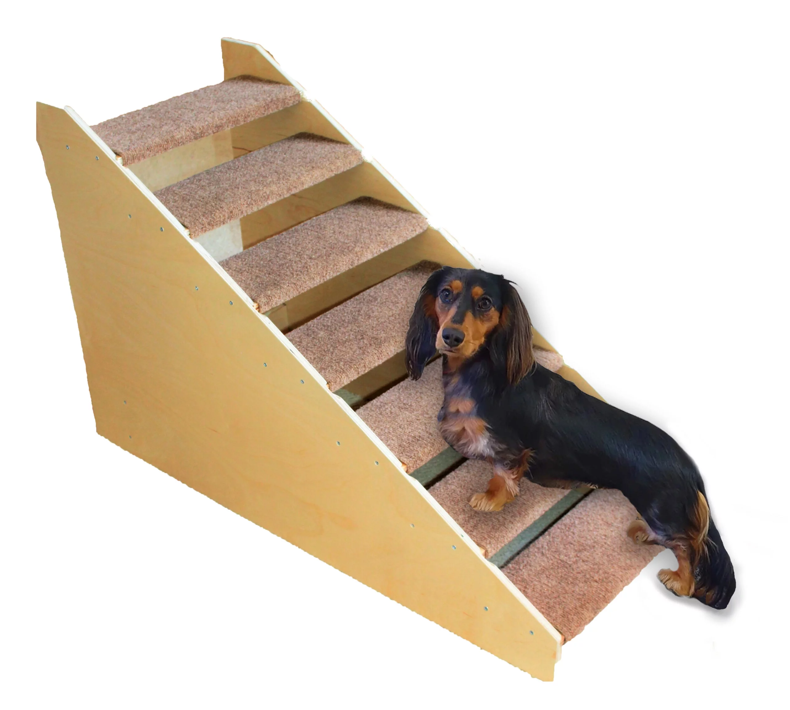 Short Leg Pet Steps - Dog Steps Made in USA, 3 Inch Step Height, Quality Wood and Carpet Step, Best for Dogs and Cats, Durable Pet Stair, Portable 7 Stairs for High Beds and Couches
