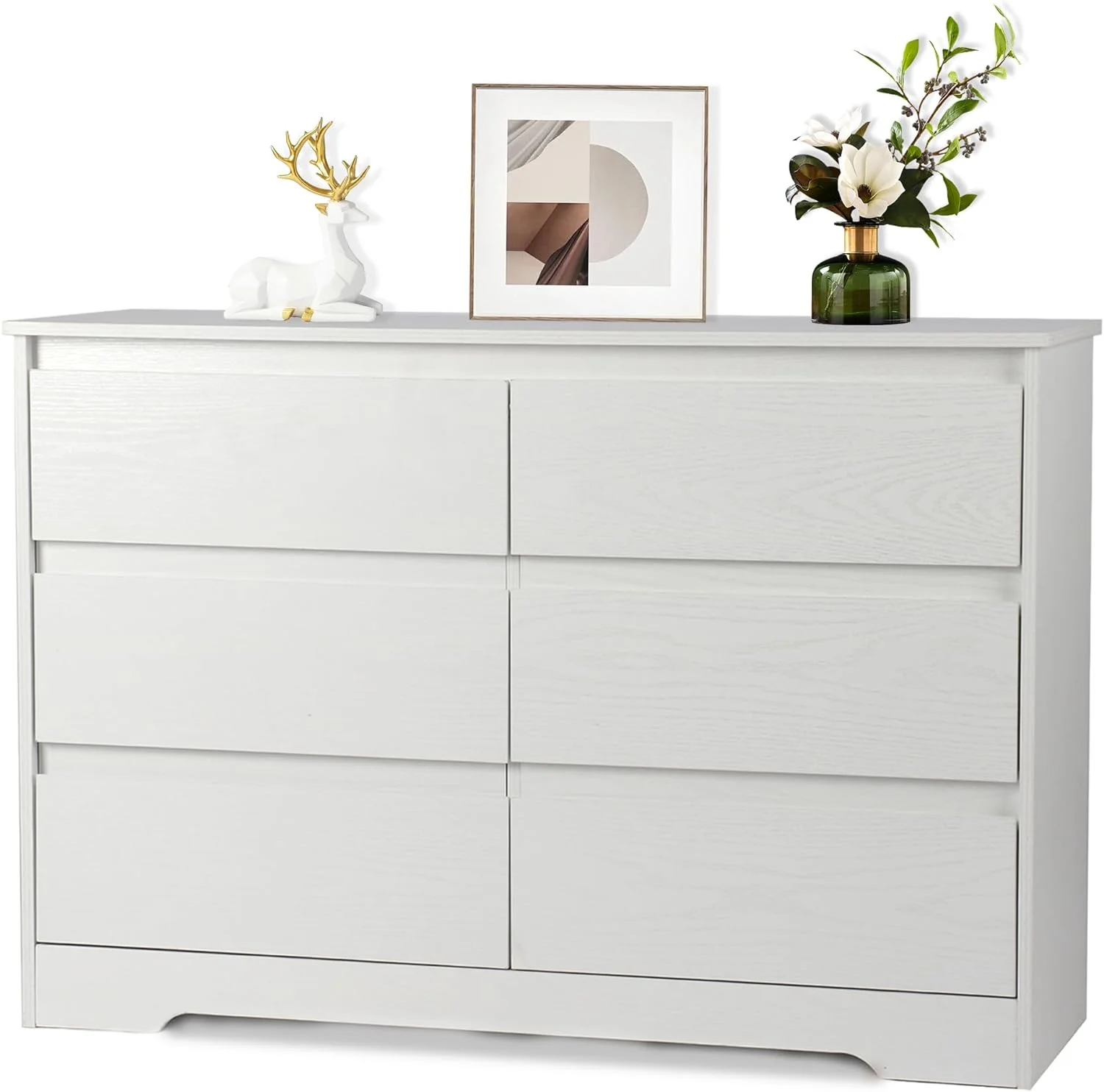 6 Drawer Dresser, Double Dresser Wood Modern 6-Drawer Chest of Drawers Wide Storage Organizer Cabinet for Bedroom, Living Room, Children's Room