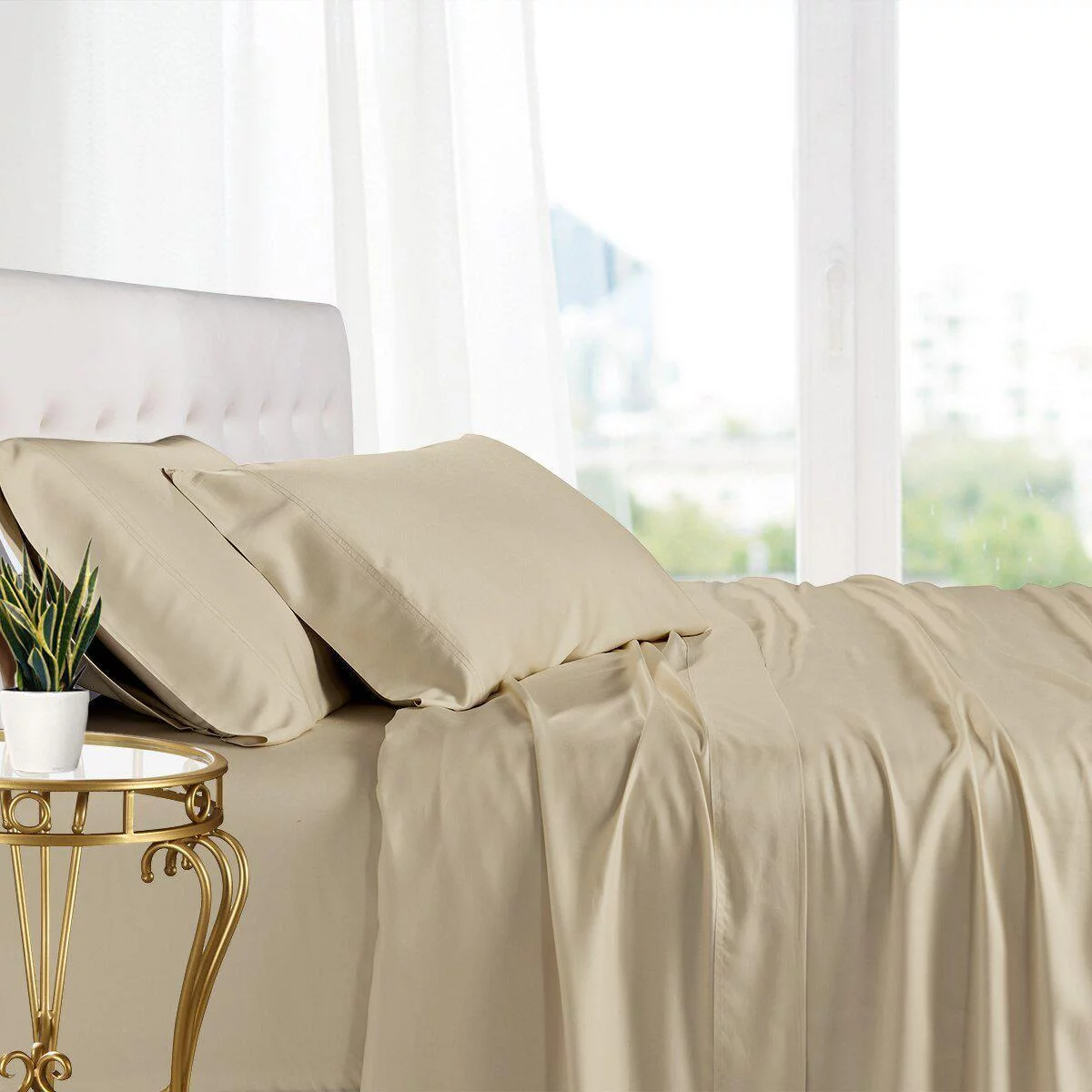 Luxury 100% Bamboo Viscose Sheets Super Soft & Cool Deep Pockets Sheet Sets - California King- Linen