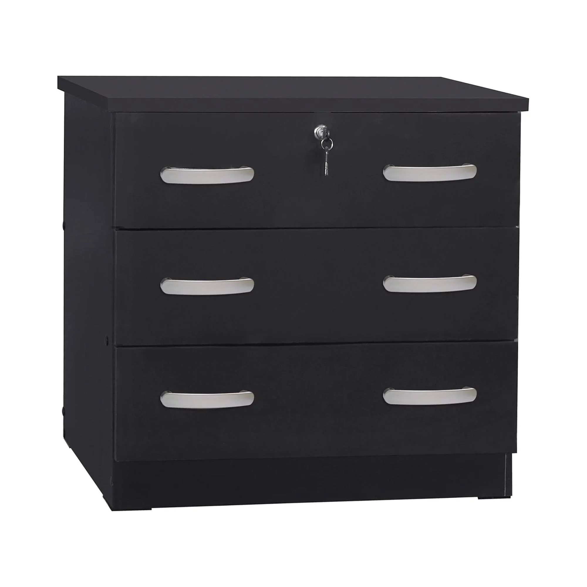 Better Home Products Cindy Wooden 3 Drawer Chest Bedroom Dresser in Black