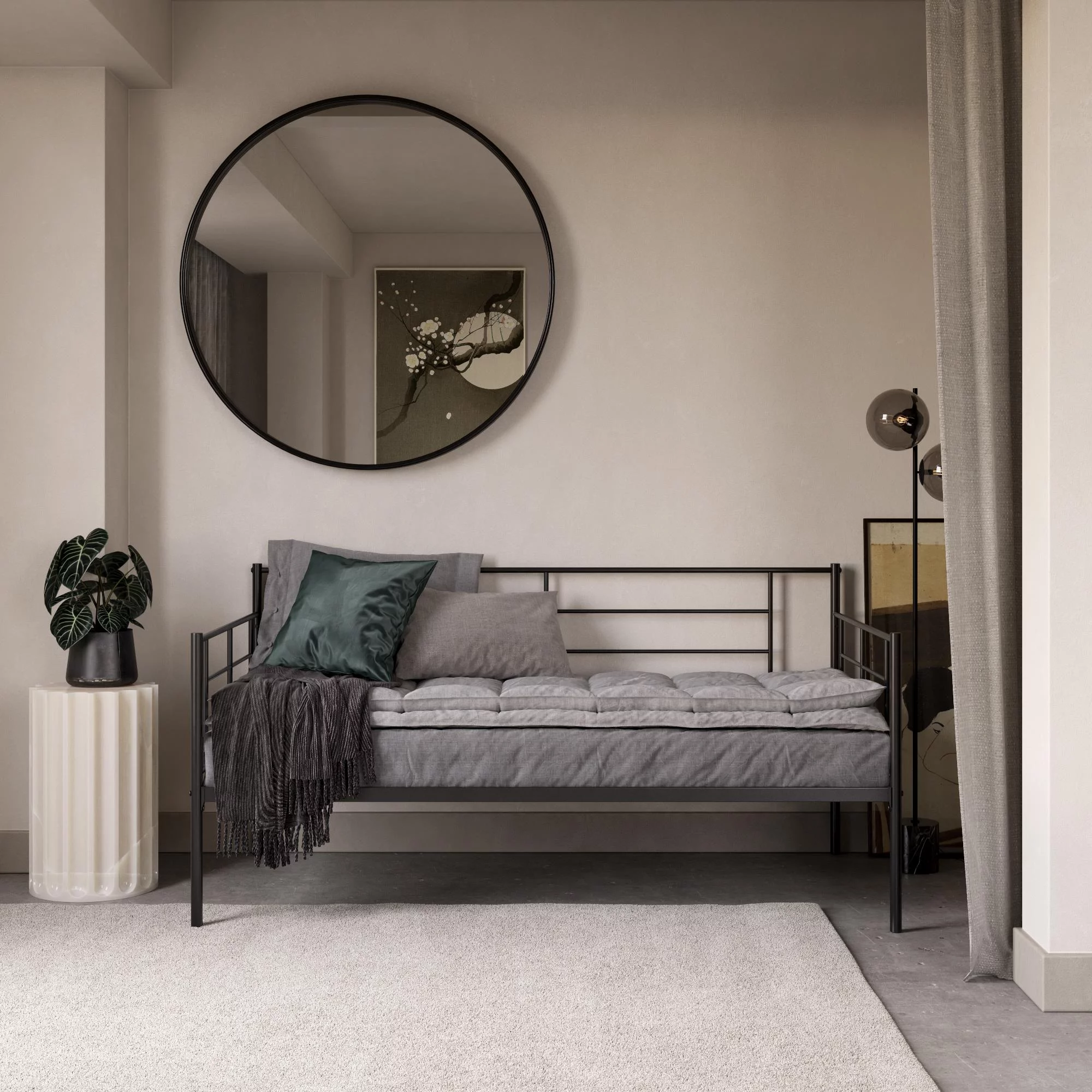 RealRooms Praxis Metal Daybed, Steel Frame, Storage Clearance, Twin, Black