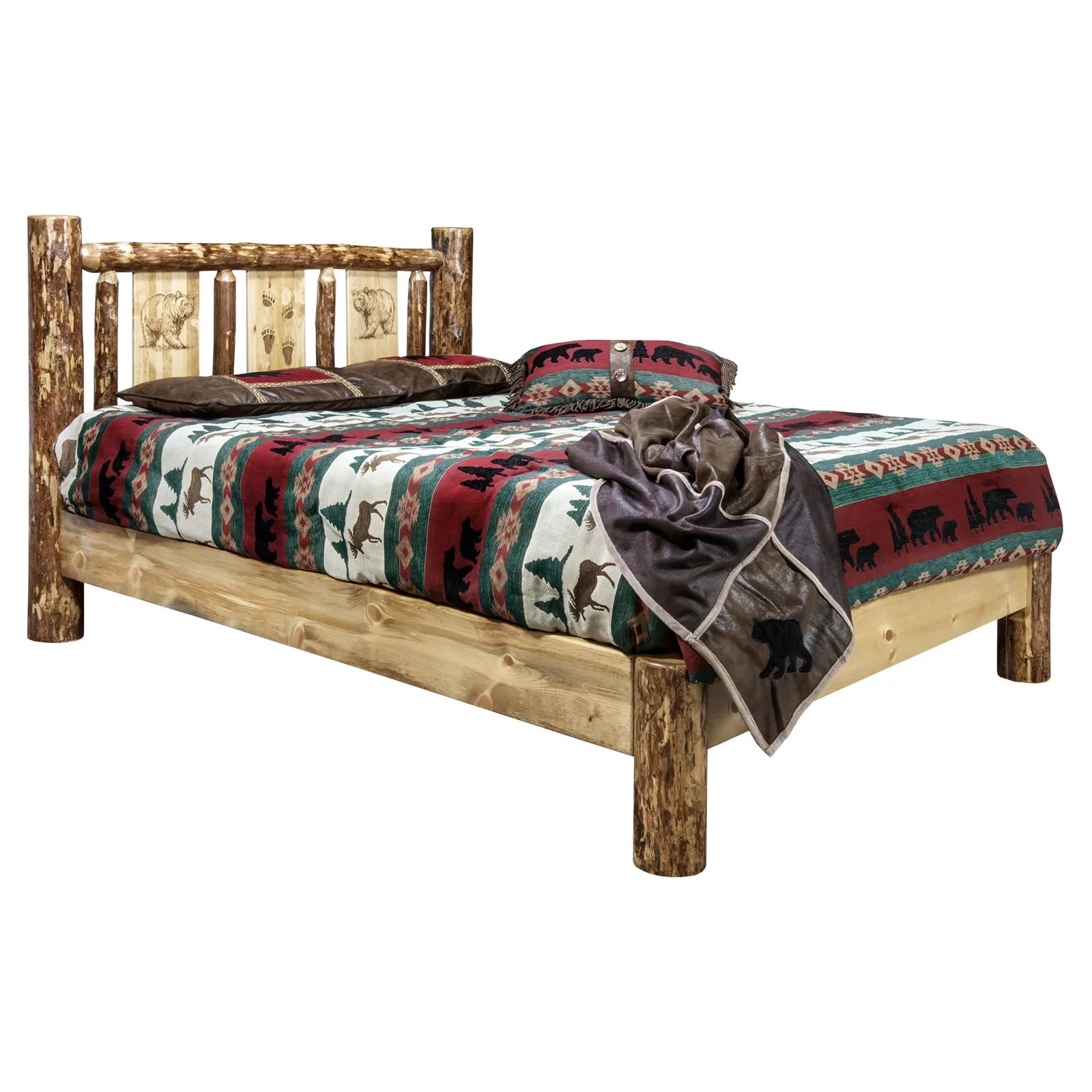 Montana Woodworks  Glacier Country Collection Platform Bed with Laser Engraved Bear Design - Full Size
