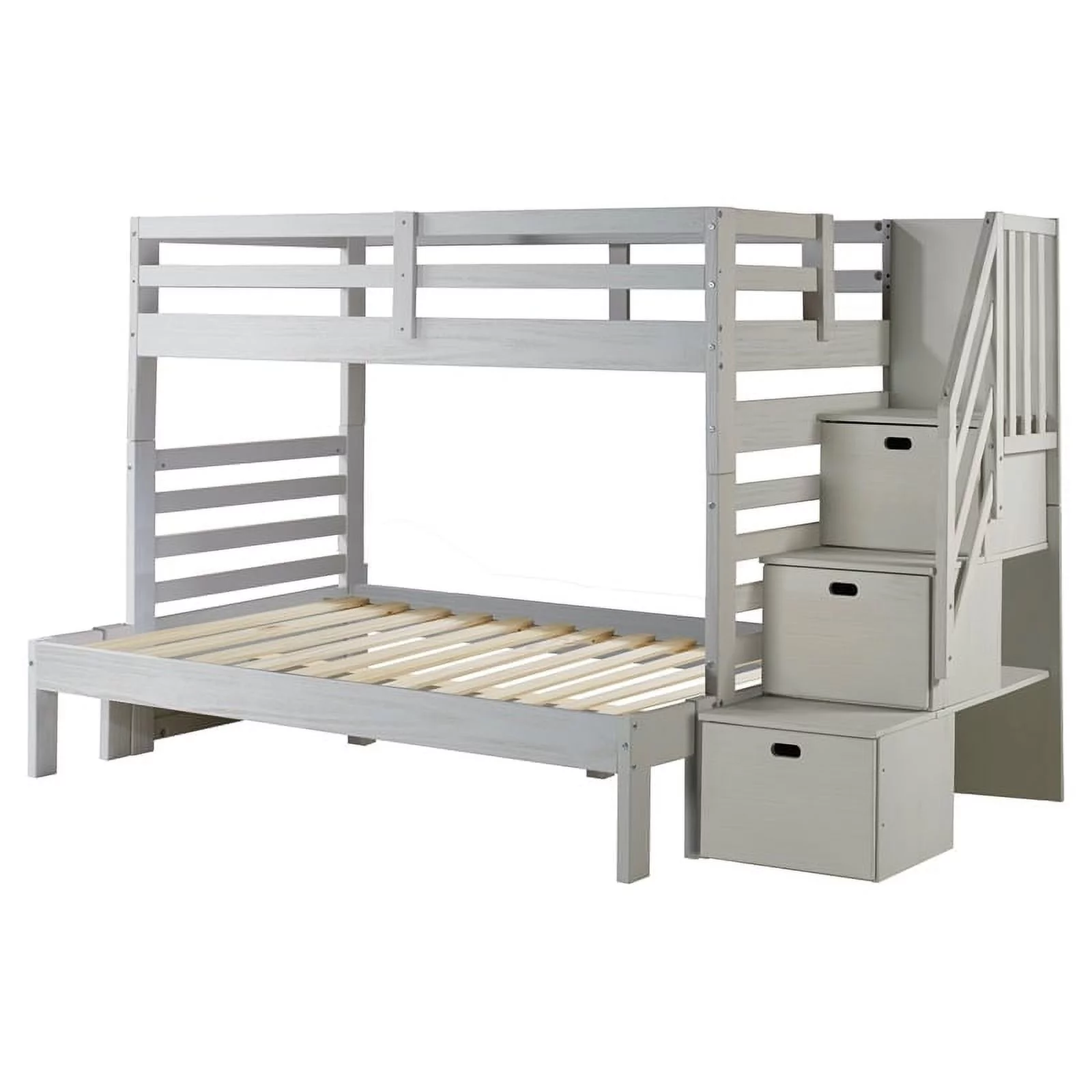 My Bed Now Everest Twin-over-Full Wood Bunk Bed with Staircase in White Mist