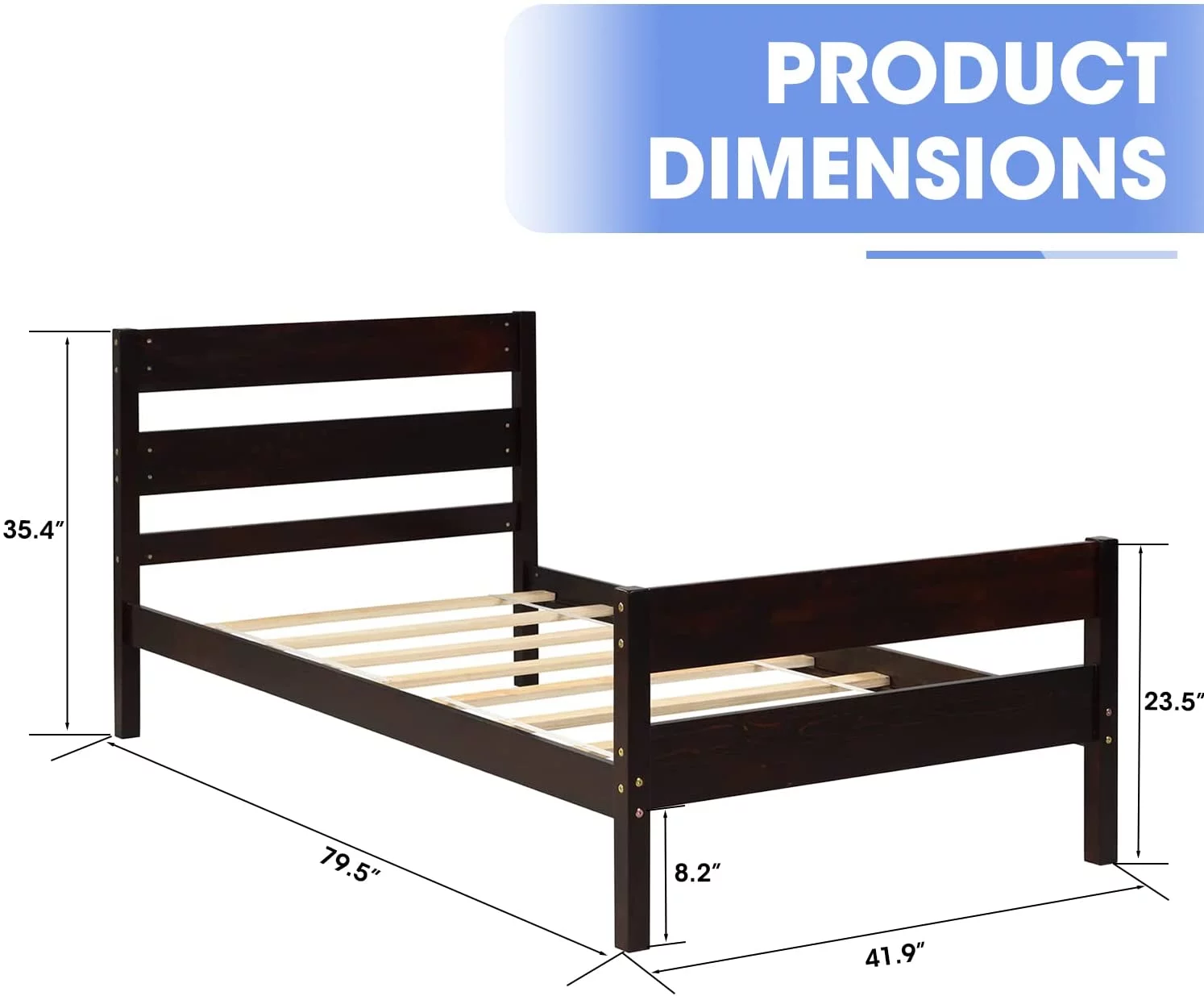 Superjoe Twin Bed Wood Daybed Frame with Headboard Footboard for Kids Teens Adults, Twin Platform Slat Support, Brown