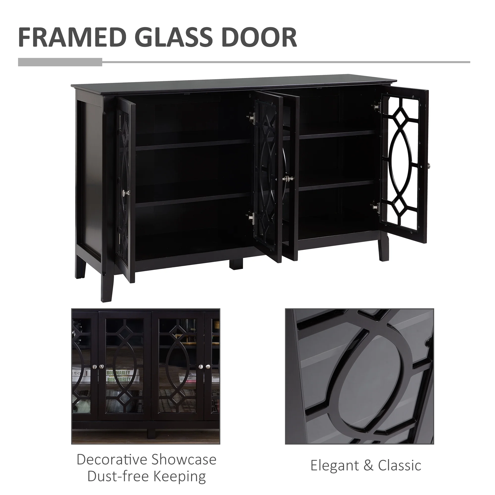 HOMCOM Sideboard Buffet Cabinet with Storage, Credenza, Coffee Bar Cabinet with Glass Doors, Espresso