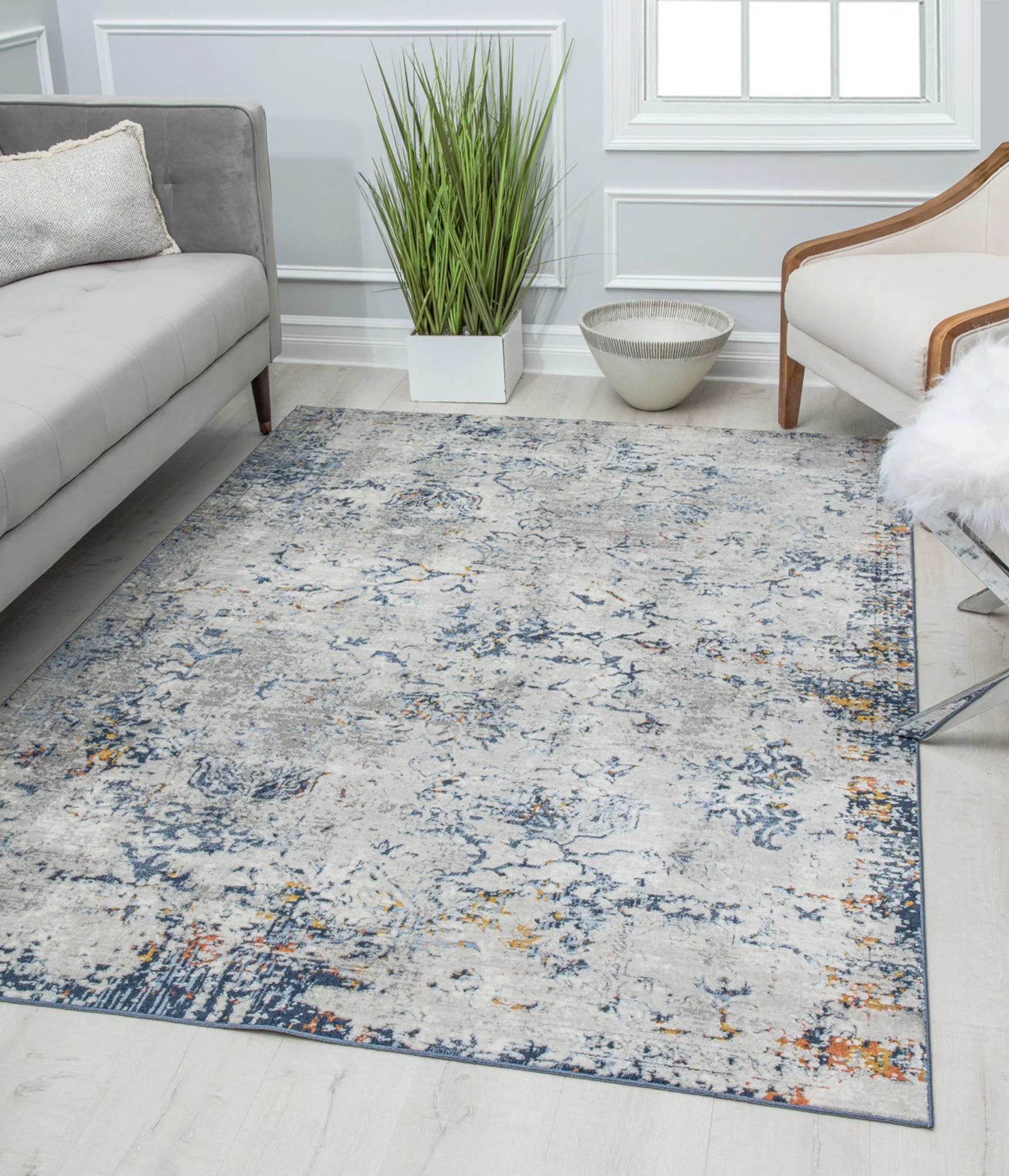 Rugs America Preston PS55B Seafoam White Transitional Vintage White Area Rug, 8'0