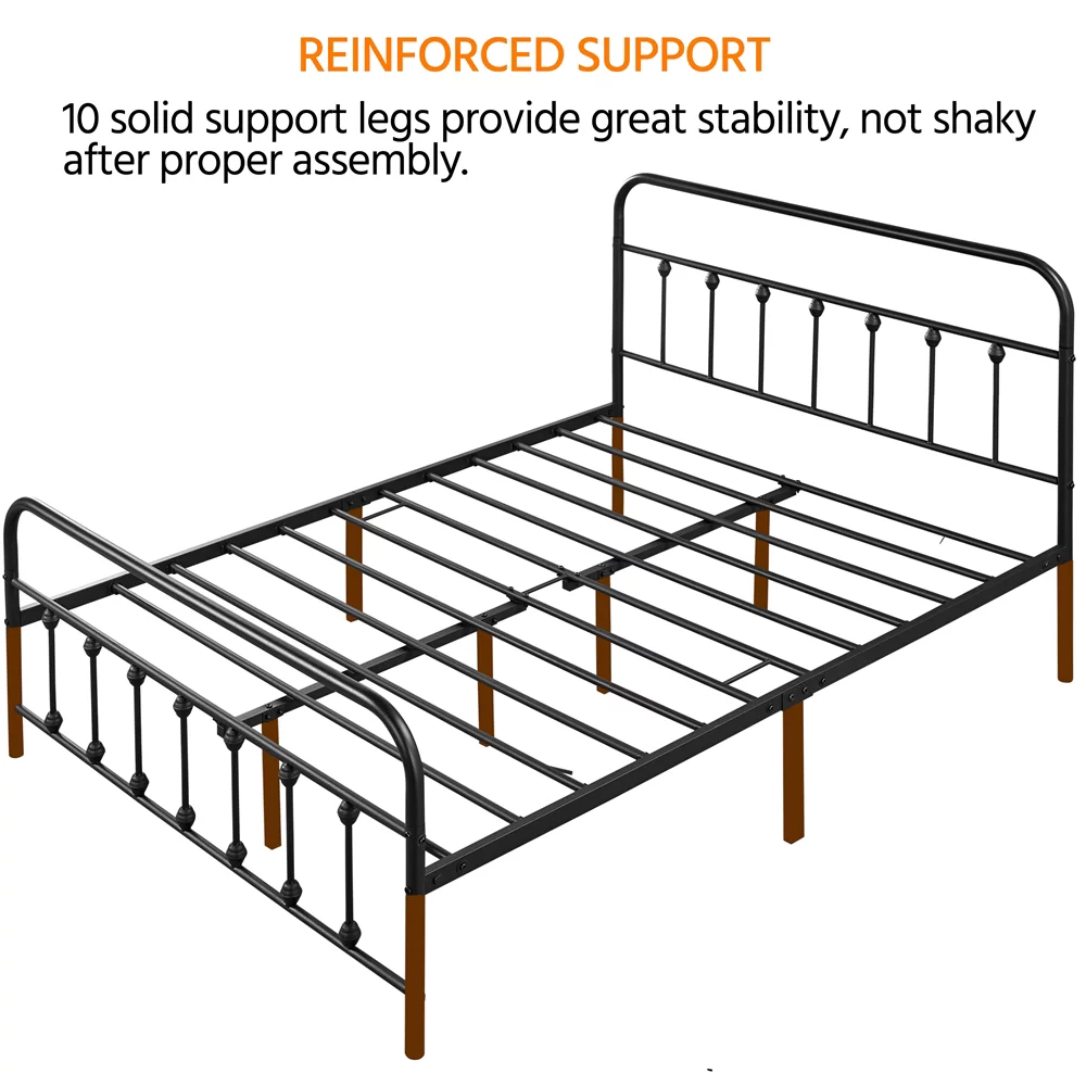Topeakmart Full Metal Bed Frame Spindle Headboard & Footboard, Black