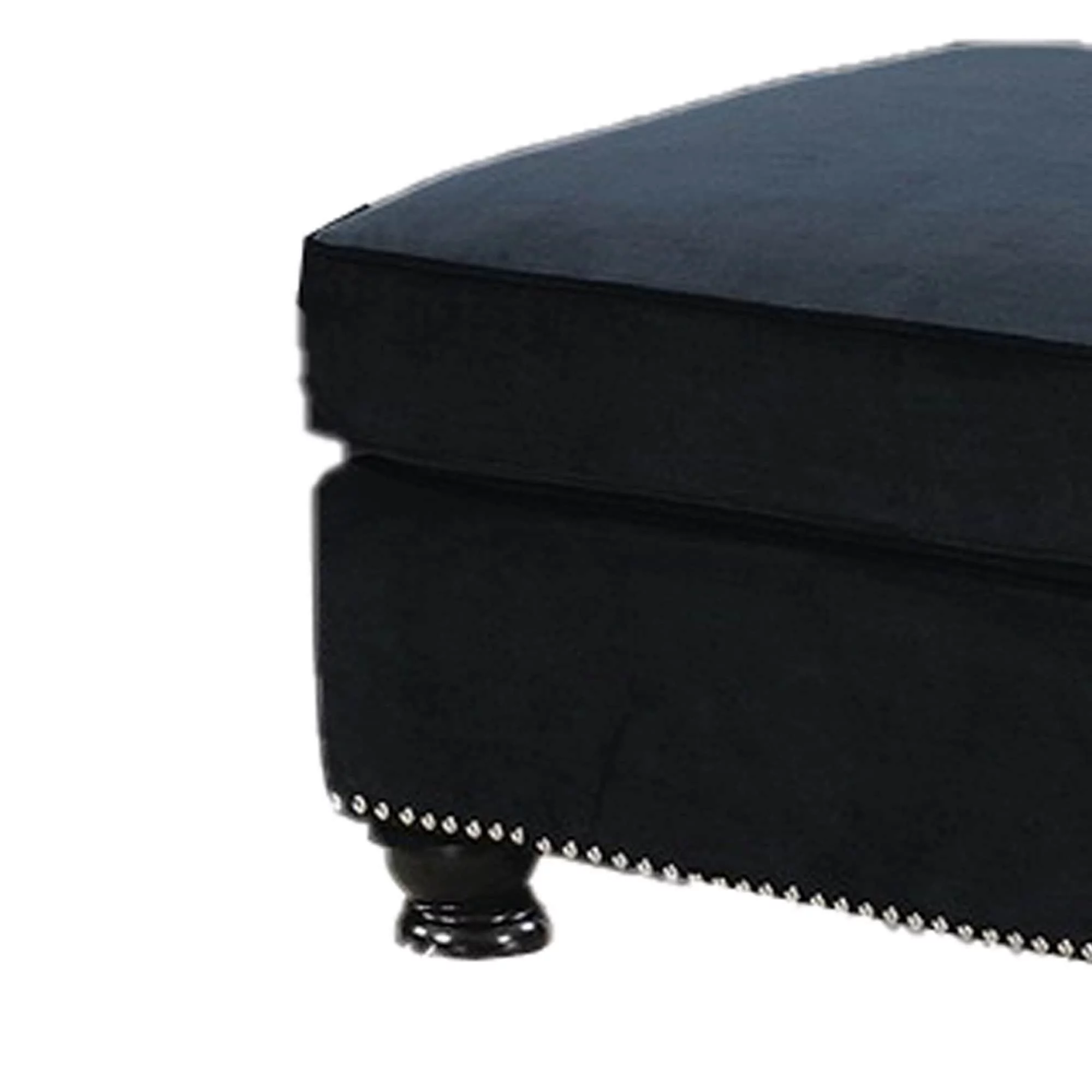 Fabric Ottoman with Nailhead Trim and Turned Feet, Black