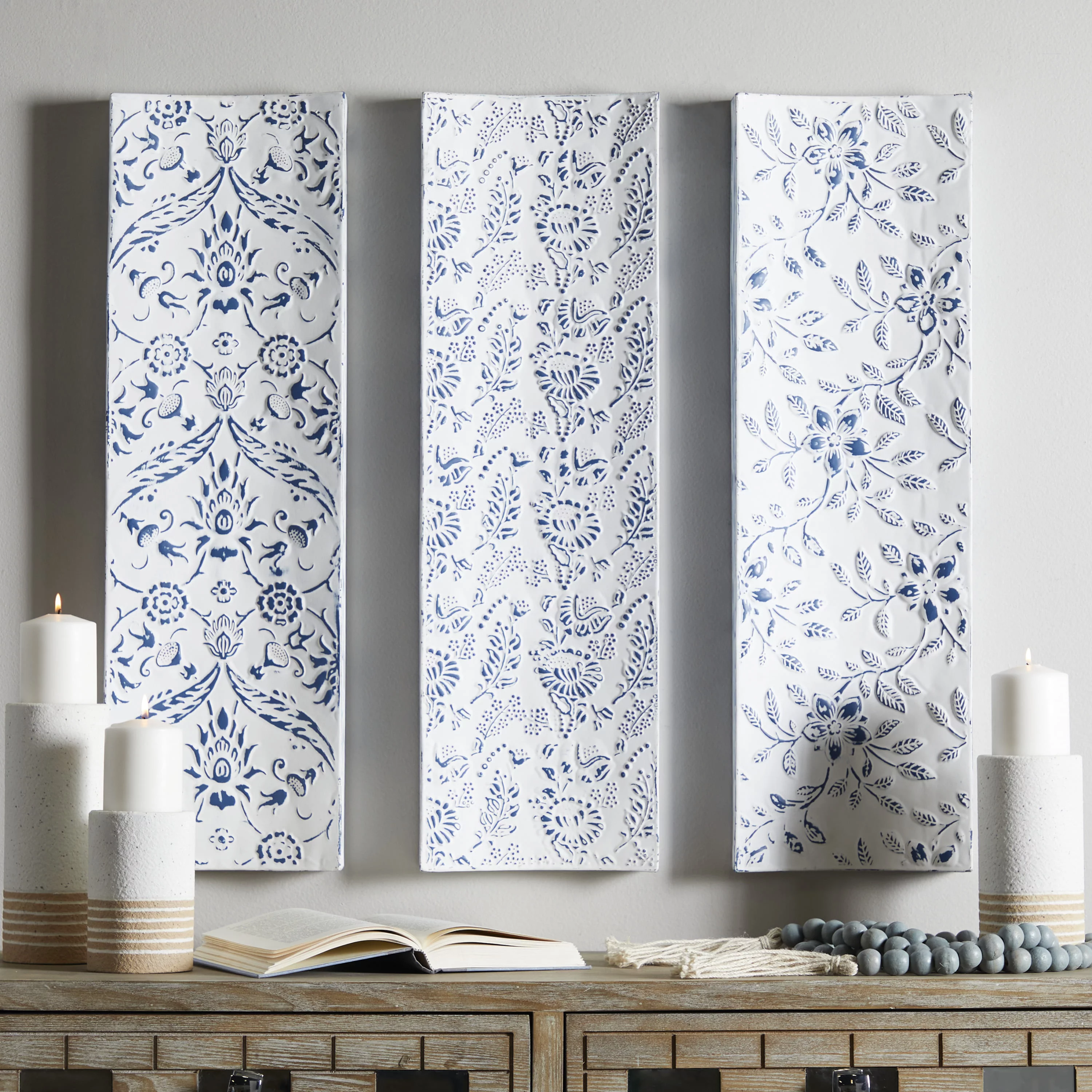 The Novogratz White Metal Floral Wall Decor with Embossed Details (3 Count)